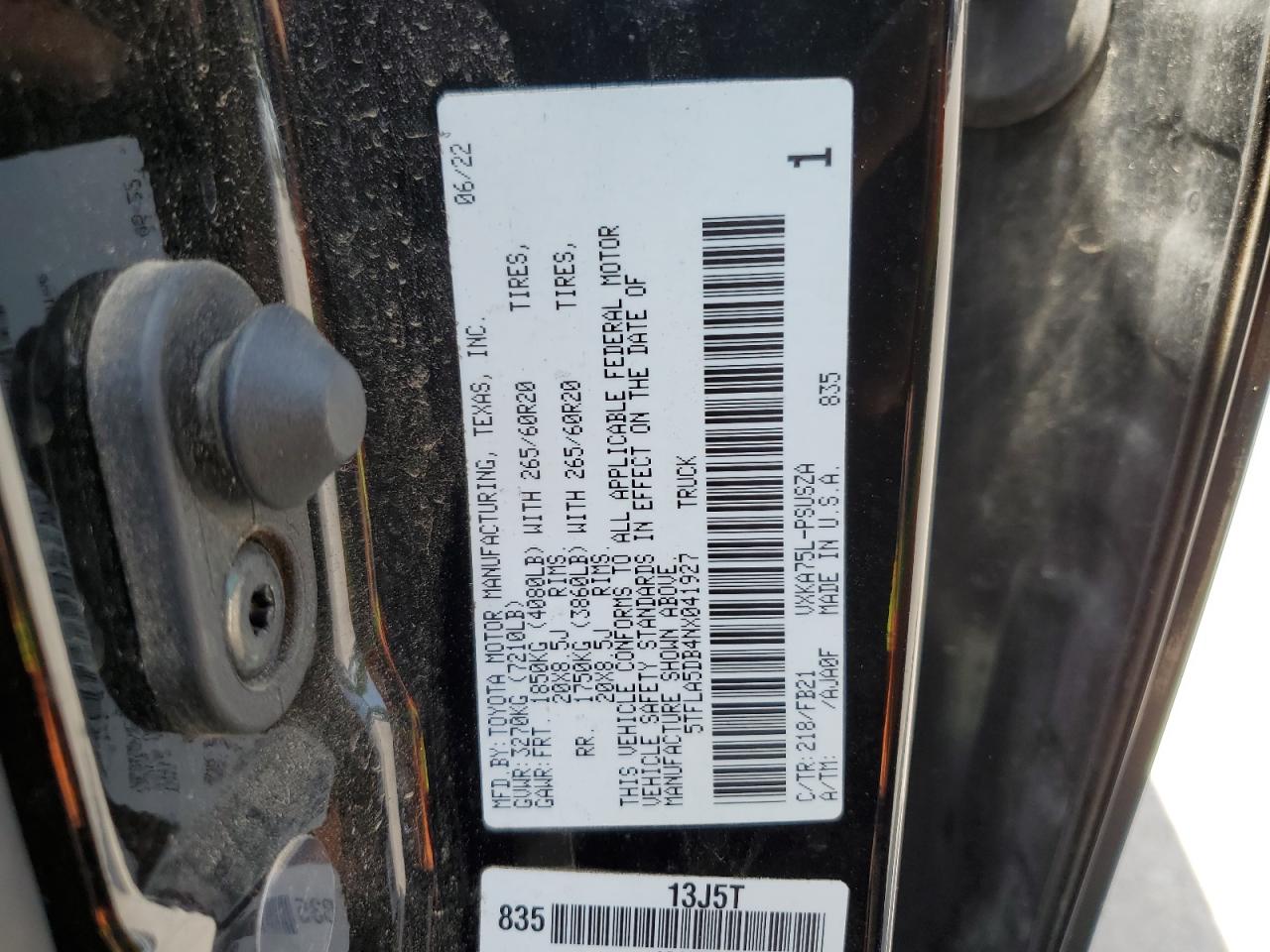 5TFLA5DB4NX041927 2022 Toyota Tundra Crewmax Sr