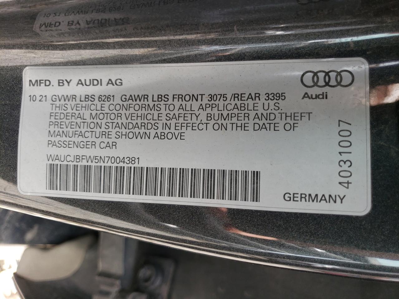 WAUCJBFW5N7004381 2022 Audi E-Tron Gt Premium Plus