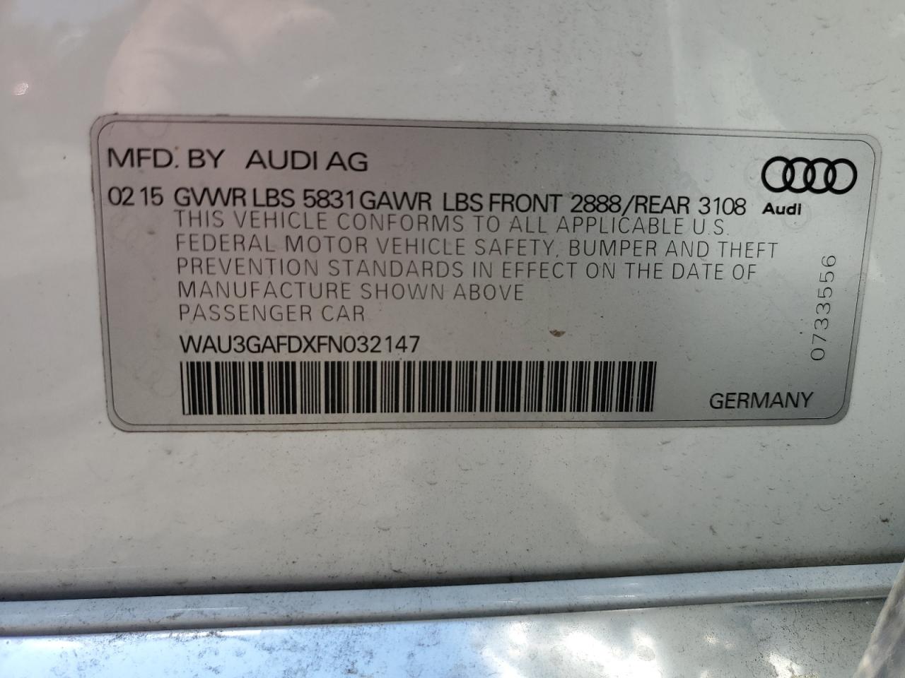 WAU3GAFDXFN032147 2015 Audi A8 L Quattro