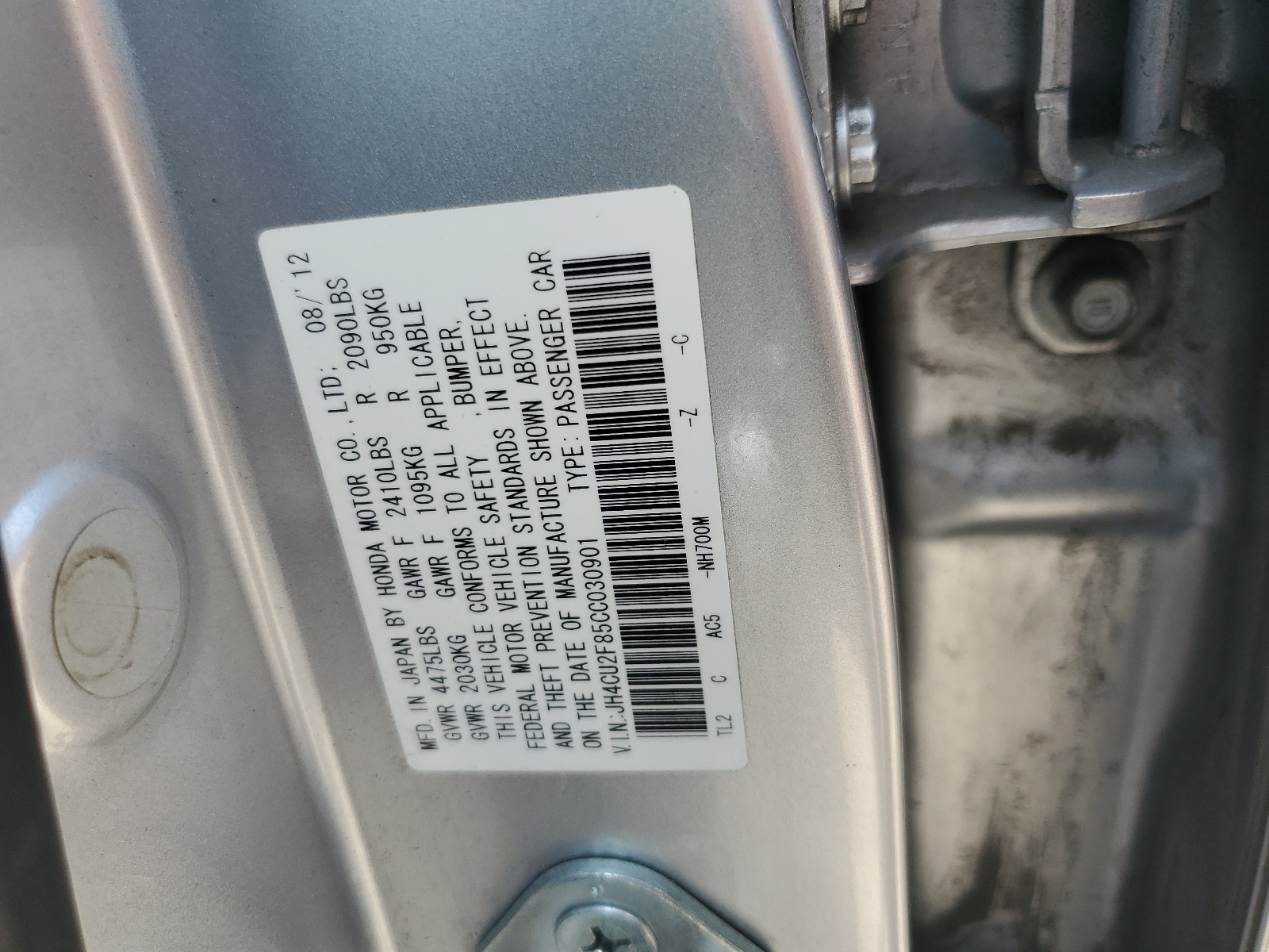 JH4CU2F85CC030901 2012 Acura Tsx Se