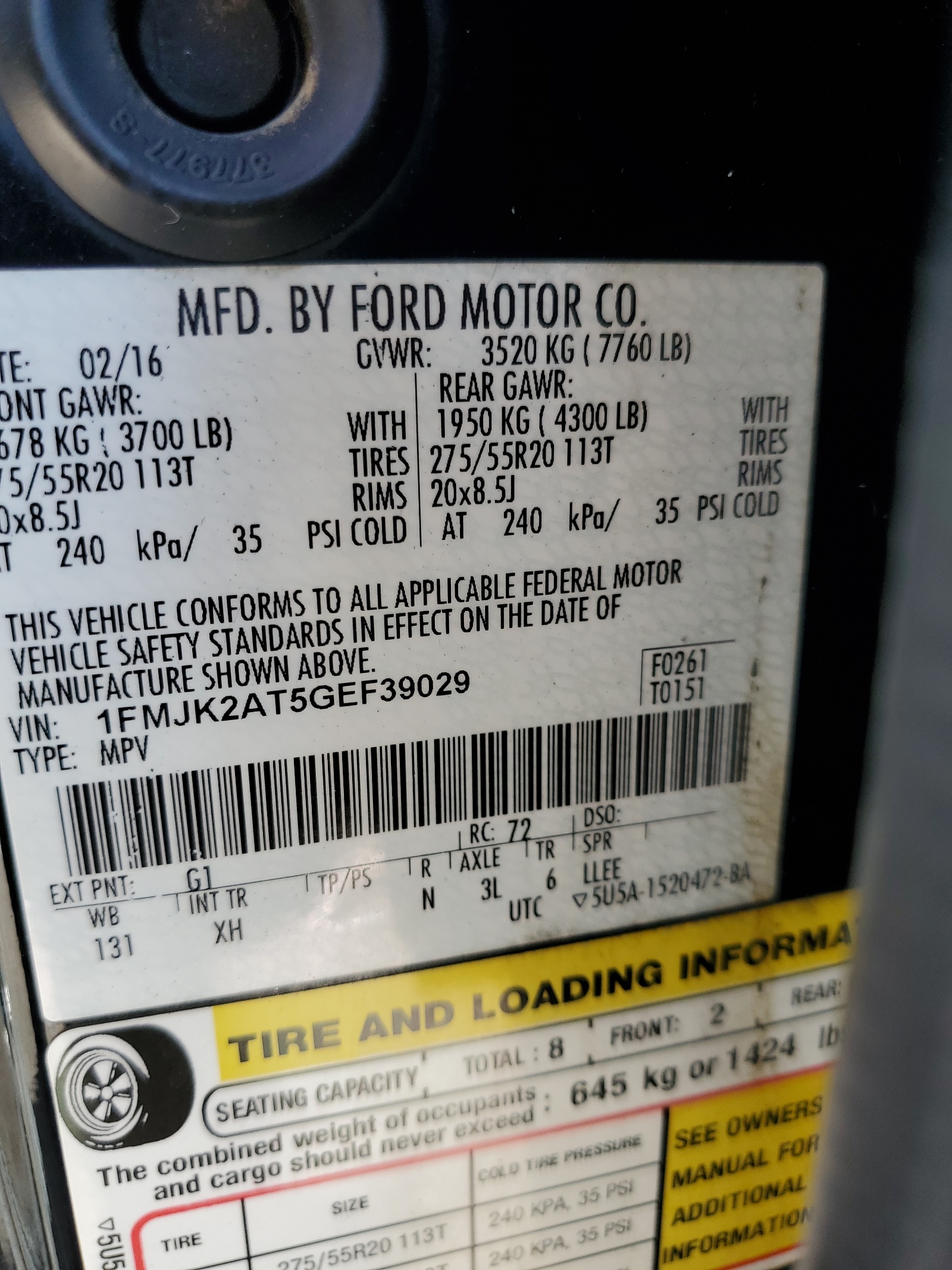 1FMJK2AT5GEF39029 2016 Ford Expedition El Limited