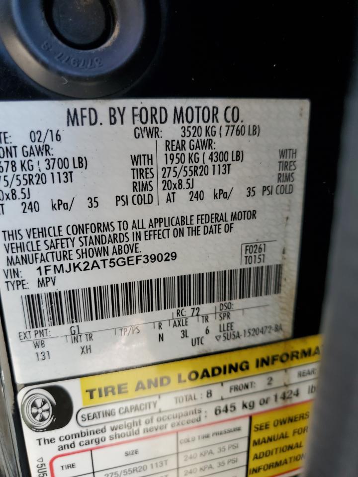 2016 Ford Expedition El Limited VIN: 1FMJK2AT5GEF39029 Lot: 62606734