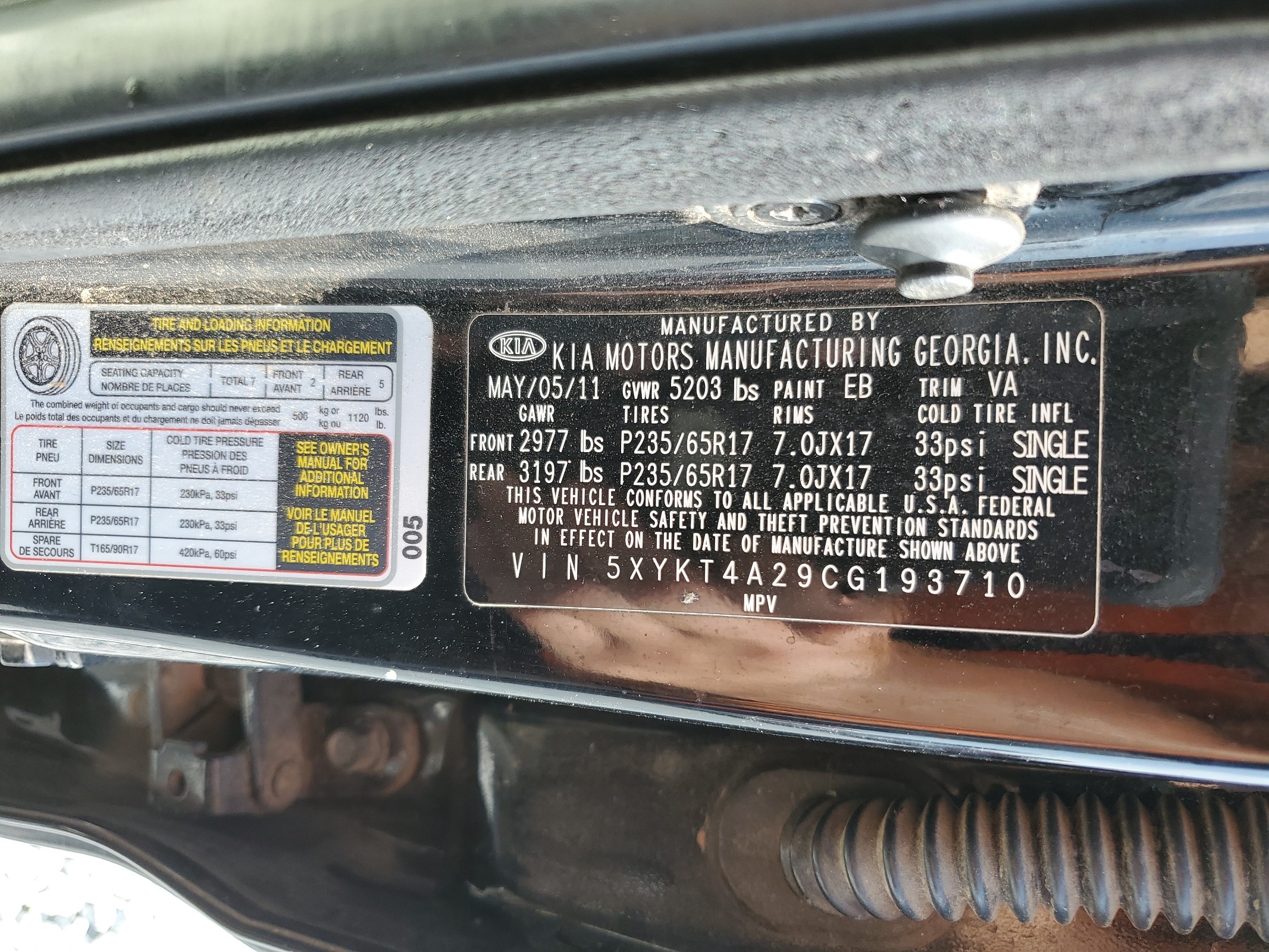 5XYKT4A29CG193710 2012 Kia Sorento Base