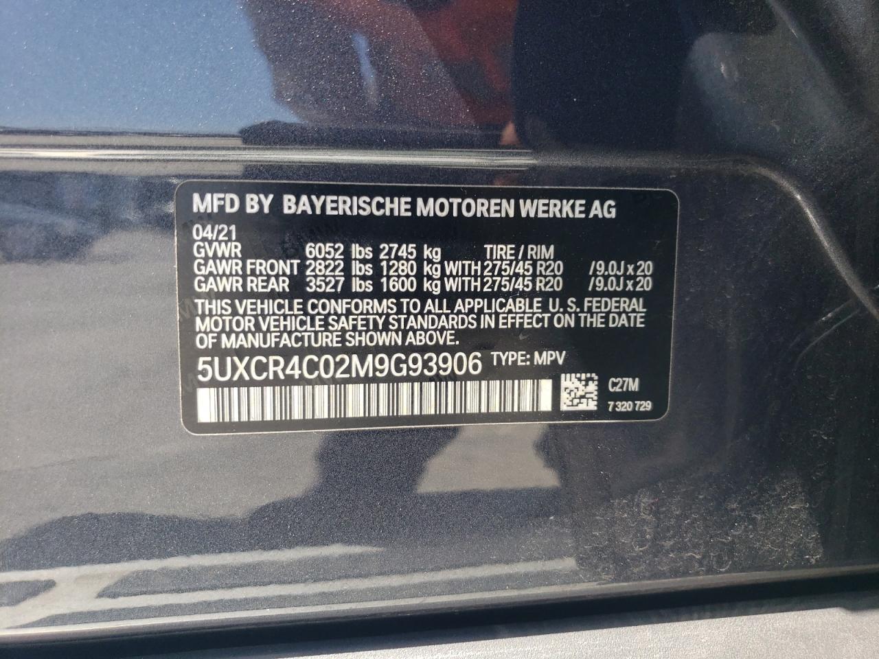 2021 BMW X5 Sdrive 40I VIN: 5UXCR4C02M9G93906 Lot: 63986844