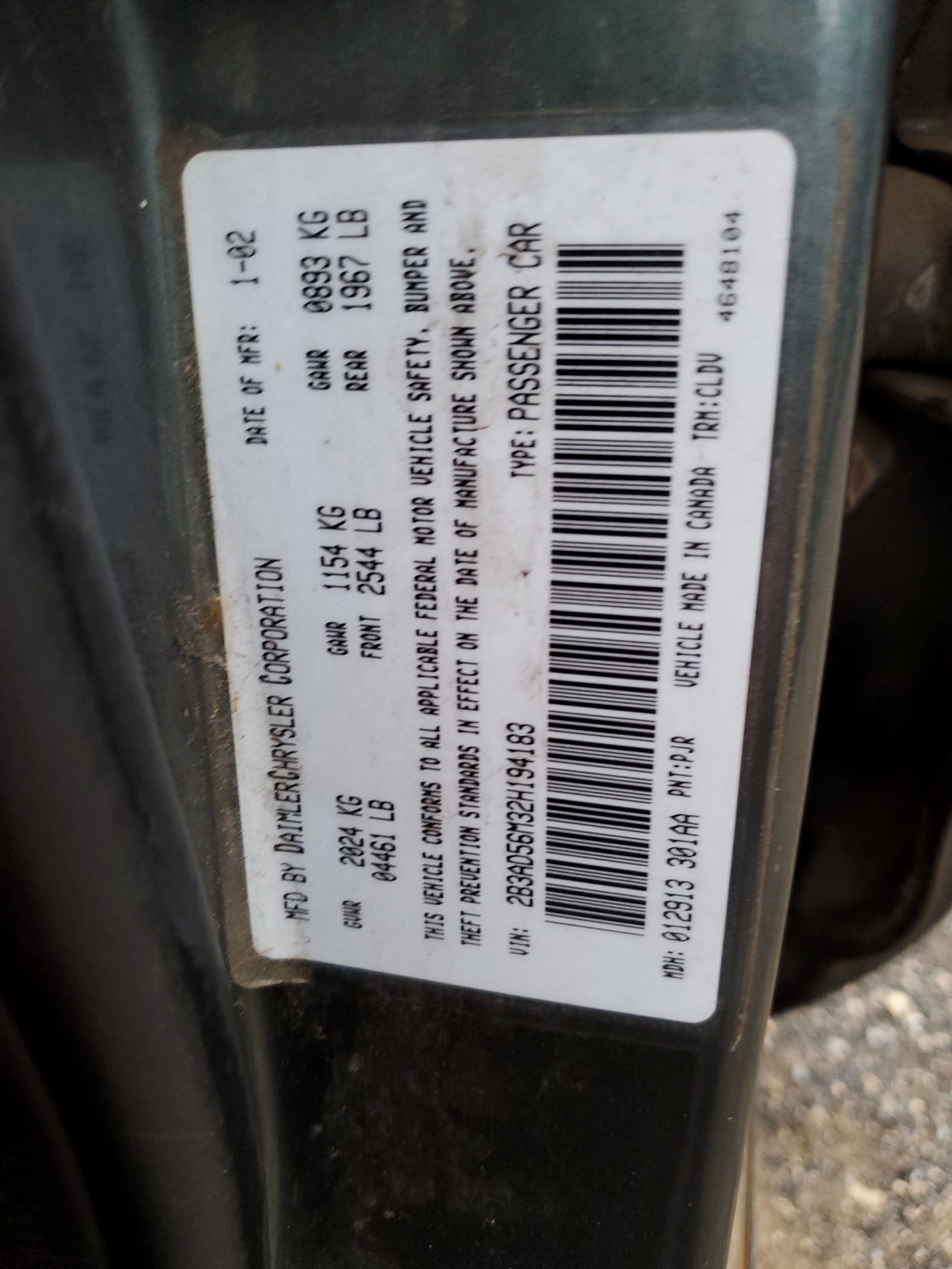 2B3AD56M32H194183 2002 Dodge Intrepid Es