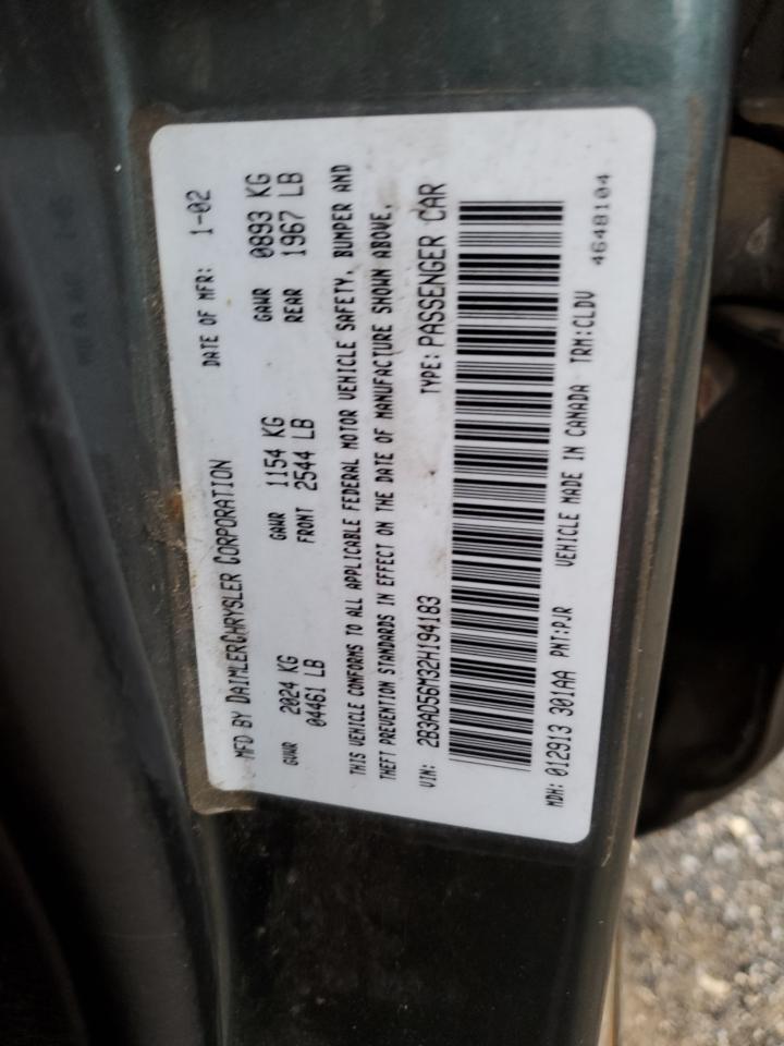 2002 Dodge Intrepid Es VIN: 2B3AD56M32H194183 Lot: 64203474