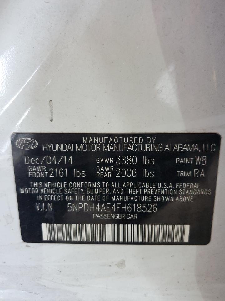 2015 Hyundai Elantra Se VIN: 5NPDH4AE4FH618526 Lot: 64398064