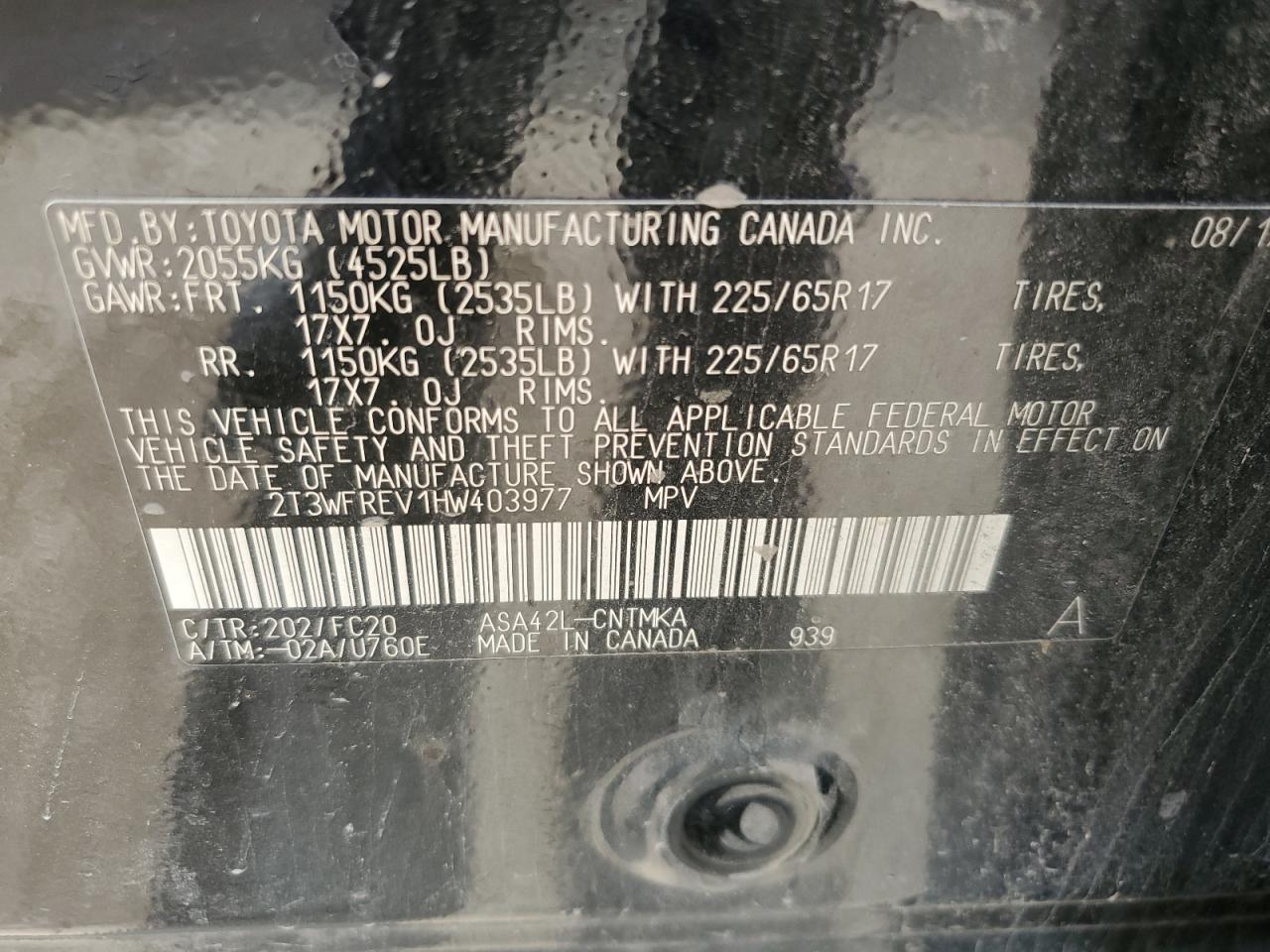 2017 Toyota Rav4 Xle VIN: 2T3WFREV1HW403977 Lot: 60947504