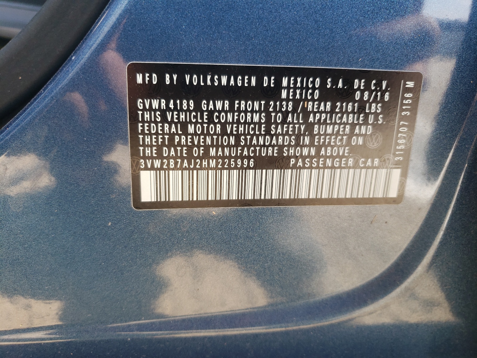 3VW2B7AJ2HM225996 2017 Volkswagen Jetta S