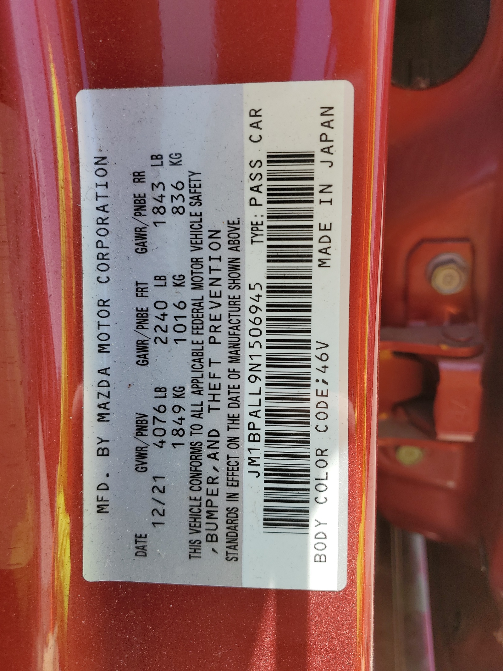 JM1BPALL9N1506945 2022 Mazda 3 Preferred