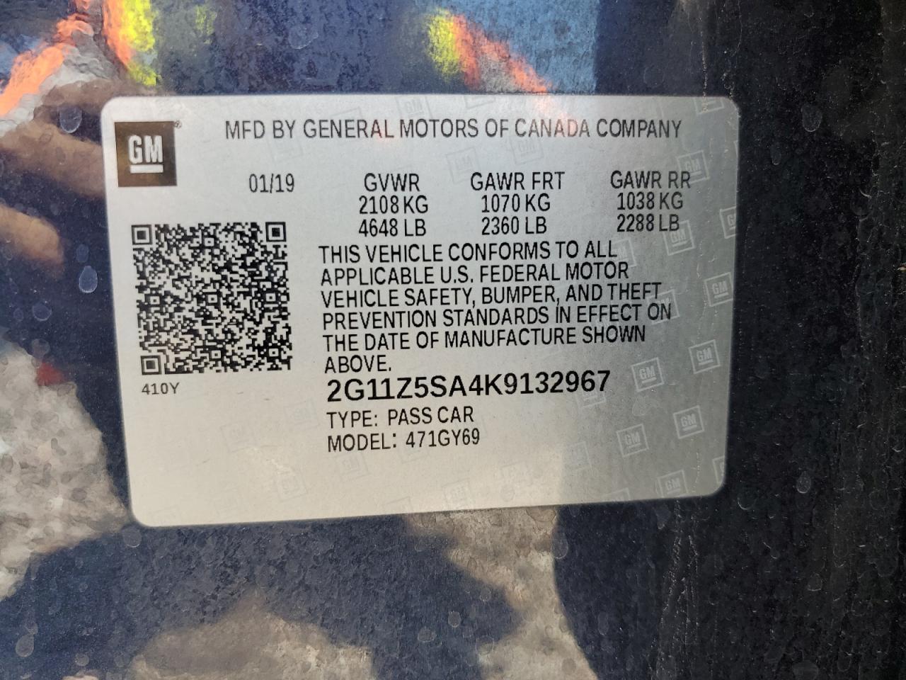 2G11Z5SA4K9132967 2019 Chevrolet Impala Lt