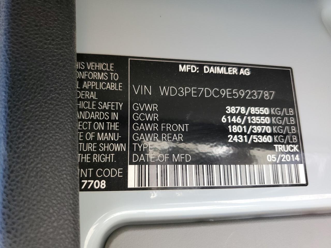 VIN WD3PE7DC9E5923787 2014 MERCEDES-BENZ SPRINTER no.13