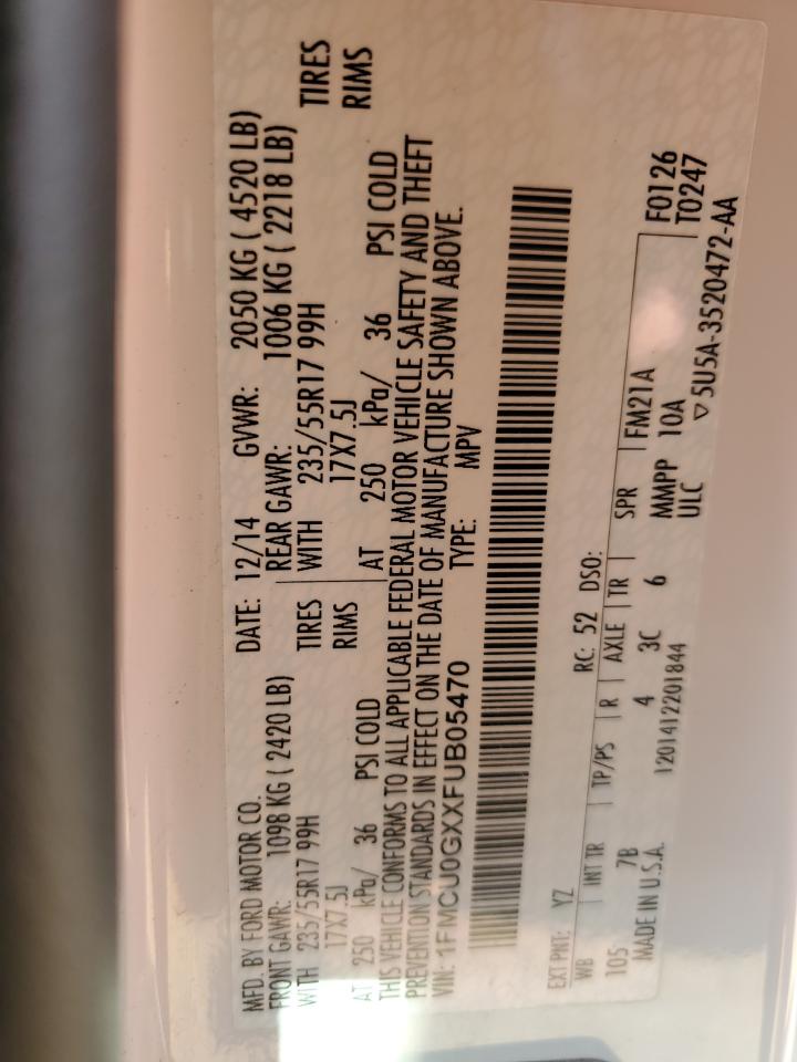 2015 Ford Escape Se VIN: 1FMCU0GXXFUB05470 Lot: 62039614