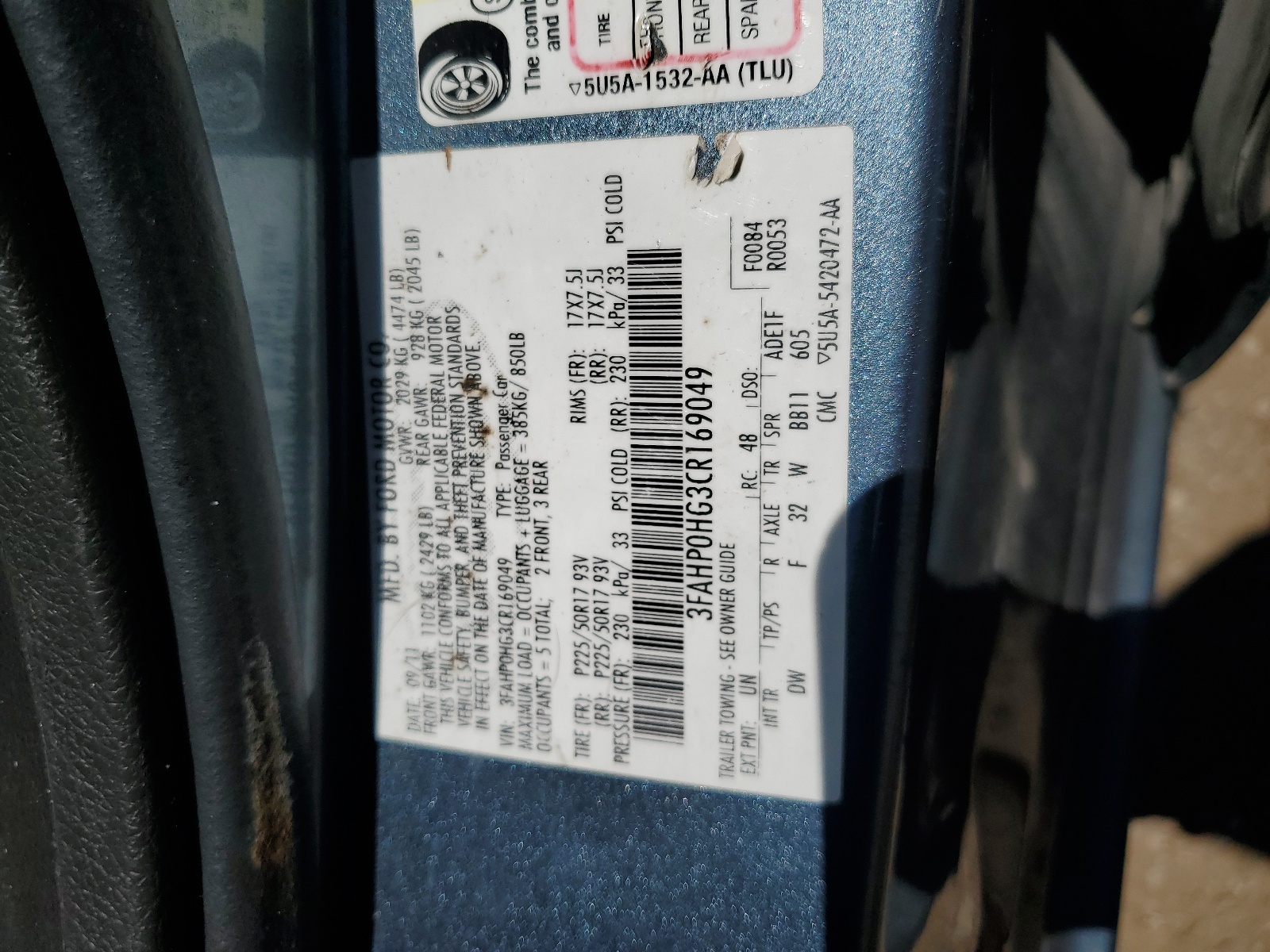 3FAHP0HG3CR169049 2012 Ford Fusion Se