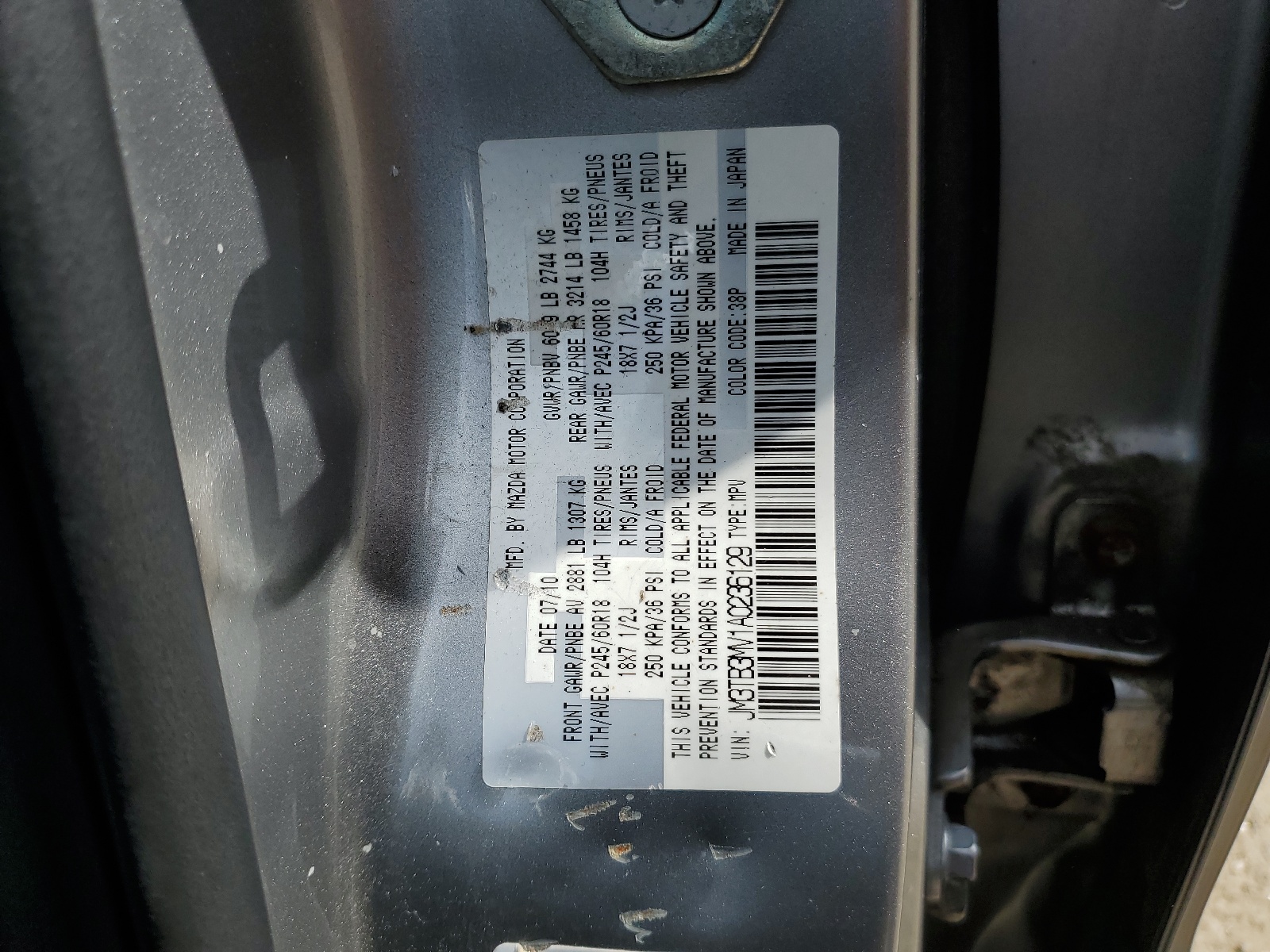 JM3TB3MV1A0236129 2010 Mazda Cx-9