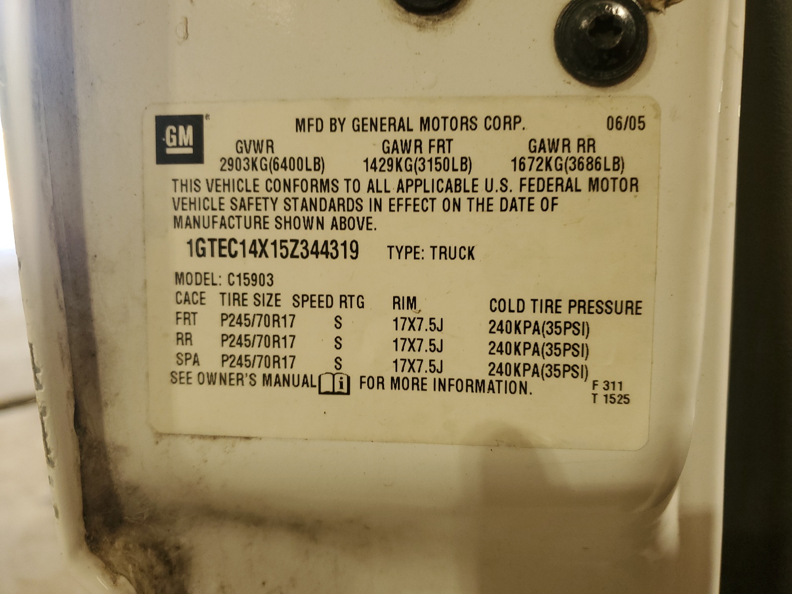1GTEC14X15Z344319 2005 GMC New Sierra C1500