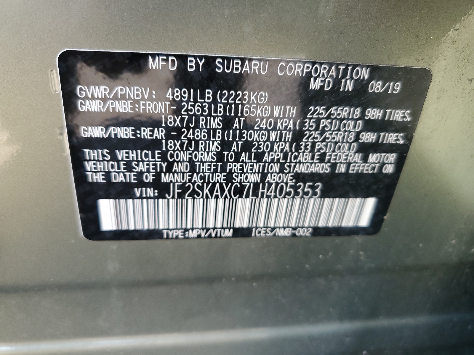 JF2SKAXC7LH405353 2020 Subaru Forester Touring