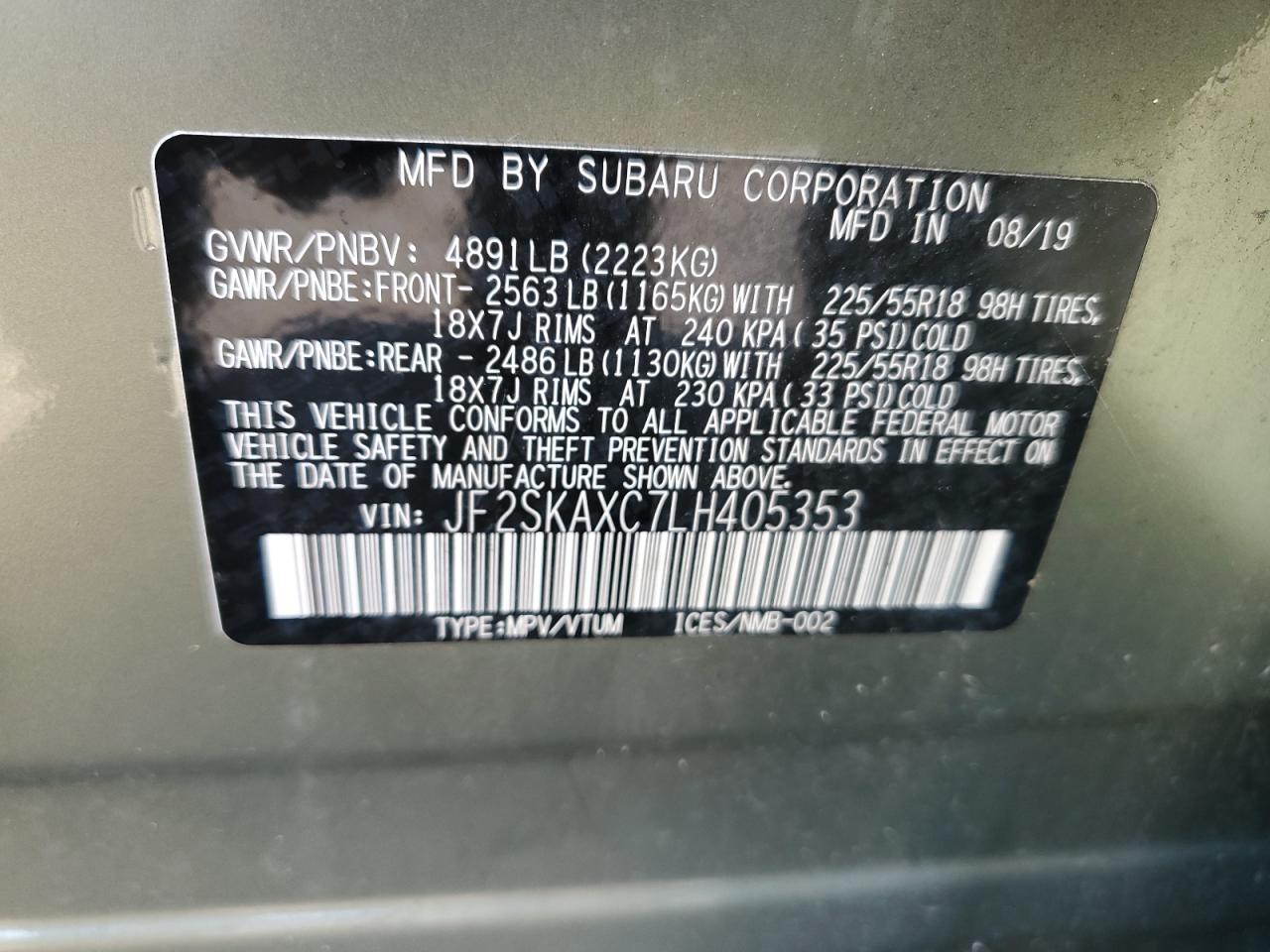 2020 Subaru Forester Touring VIN: JF2SKAXC7LH405353 Lot: 64437894