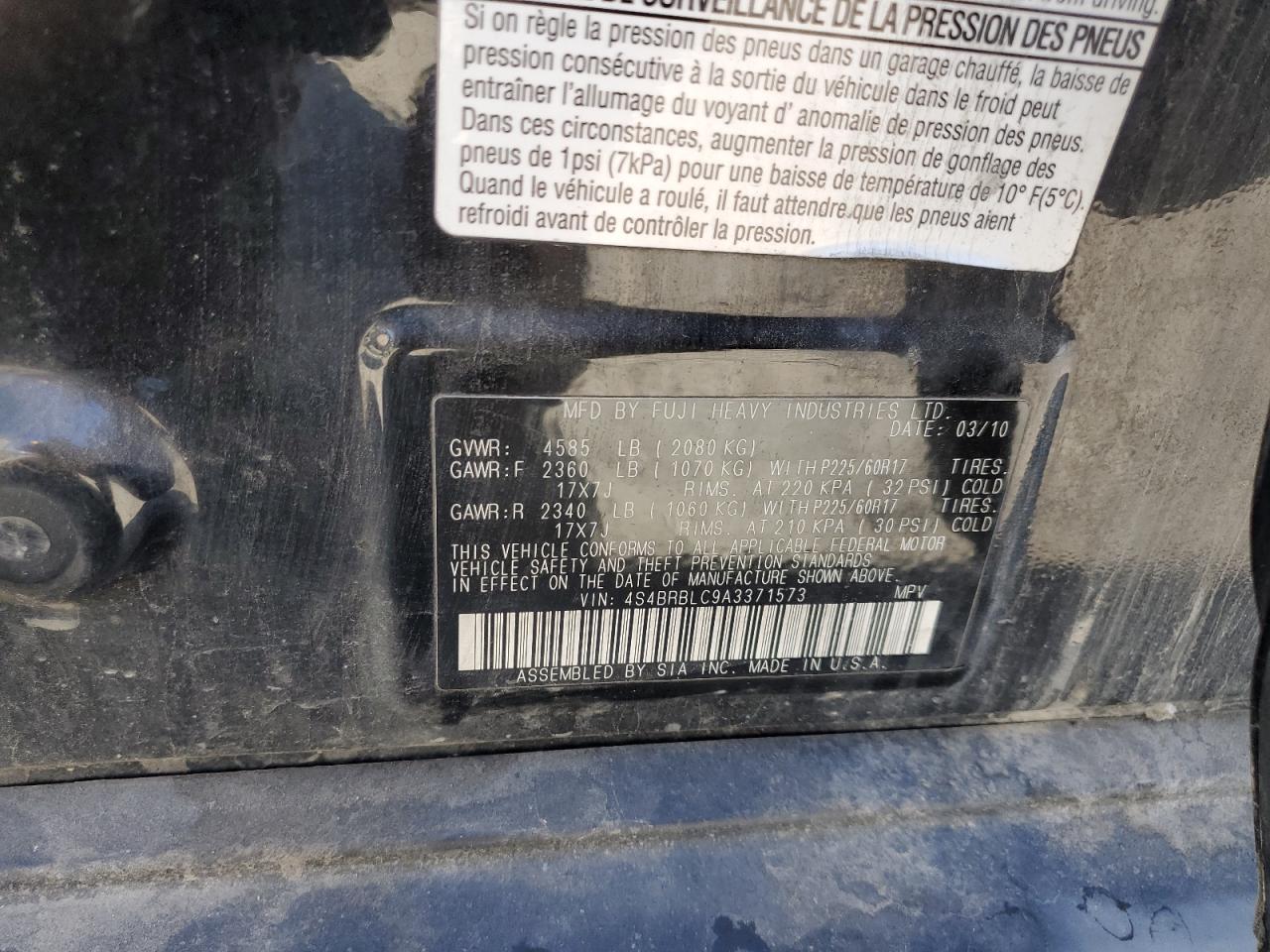 2010 Subaru Outback 2.5I Limited VIN: 4S4BRBLC9A3371573 Lot: 65559924