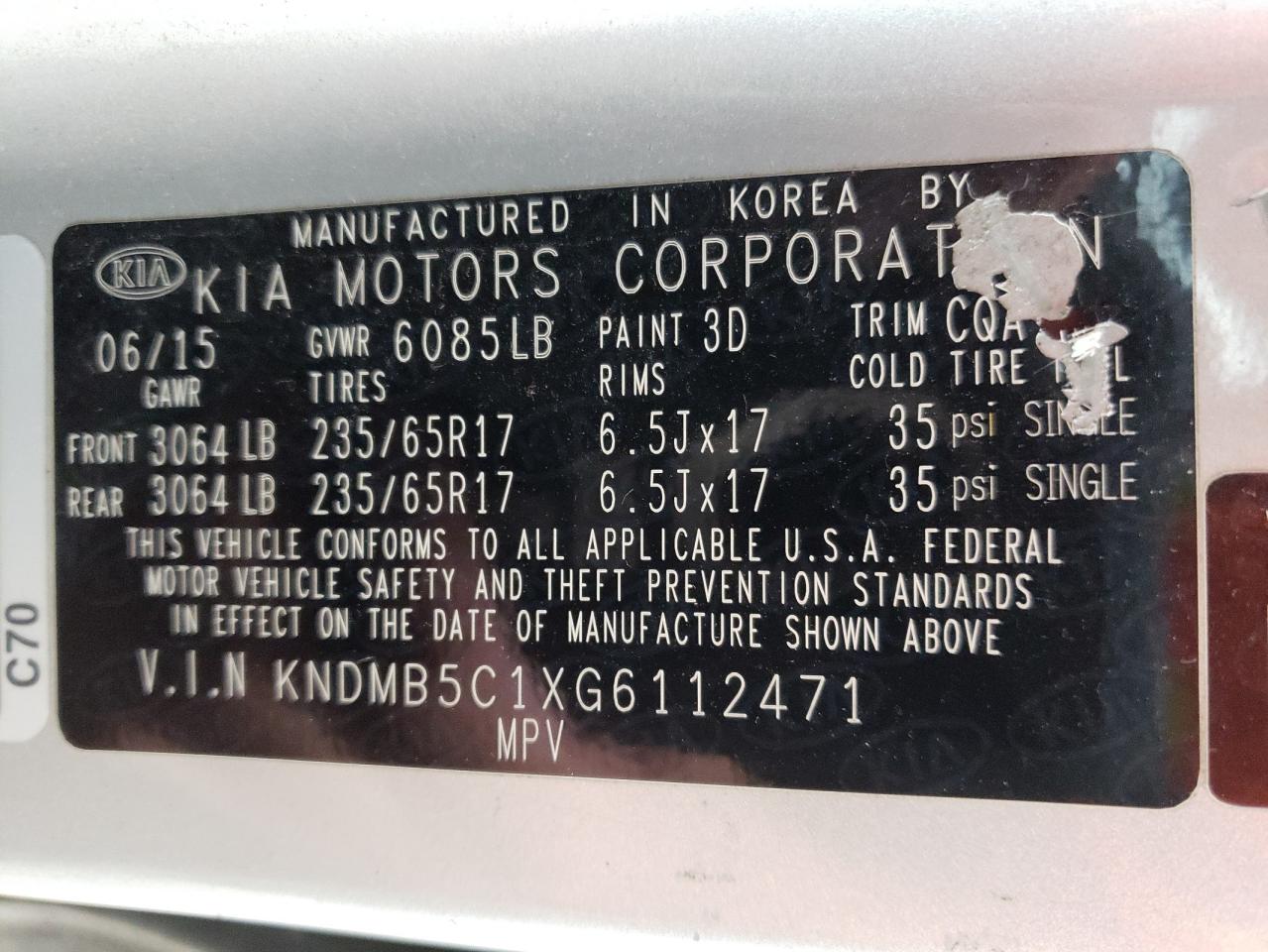 2016 Kia Sedona Lx VIN: KNDMB5C1XG6112471 Lot: 61086574