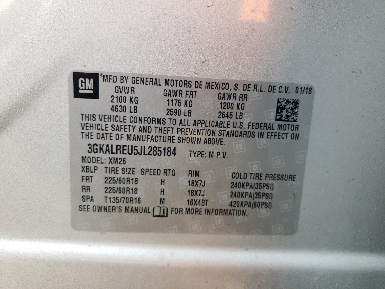 3GKALREU5JL285184 2018 GMC Terrain Slt