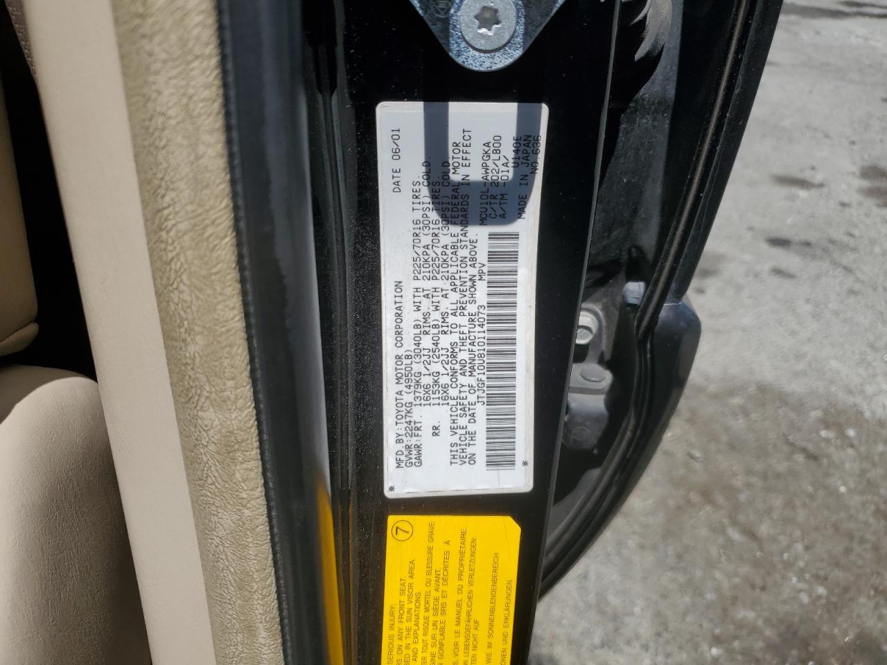 2001 Lexus Rx 300 VIN: JTJGF10U810114073 Lot: 64274894