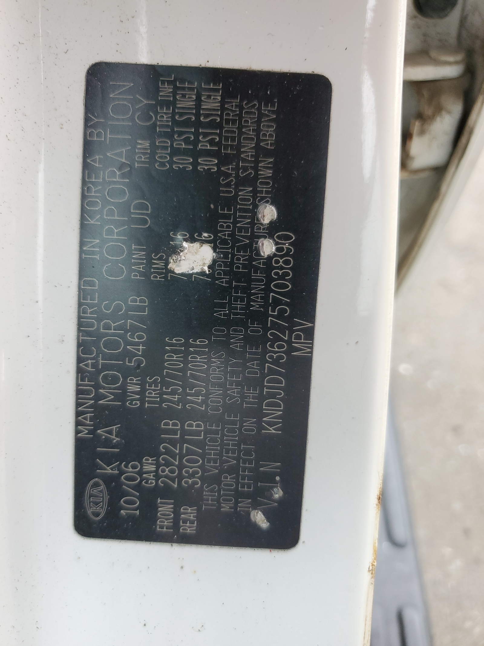 KNDJD736275703890 2007 Kia Sorento Ex