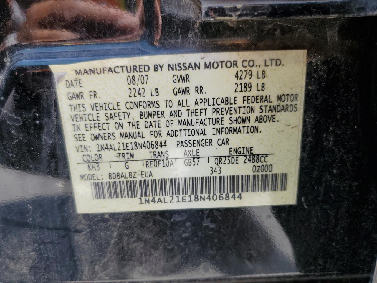 1N4AL21E18N406844 2008 Nissan Altima 2.5