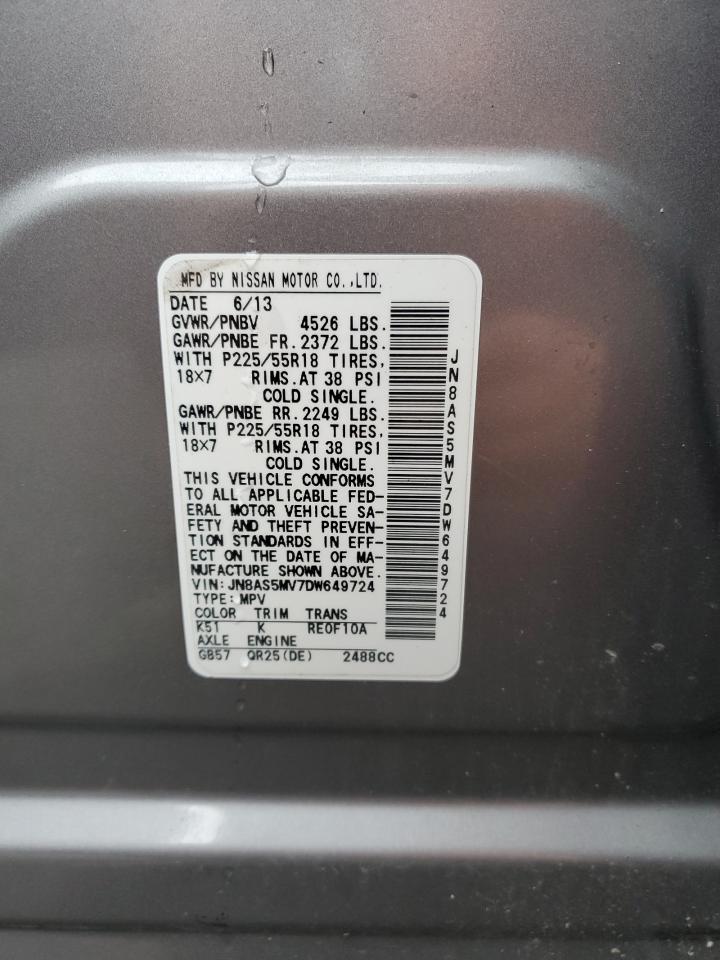 2013 Nissan Rogue S VIN: JN8AS5MV7DW649724 Lot: 63355834