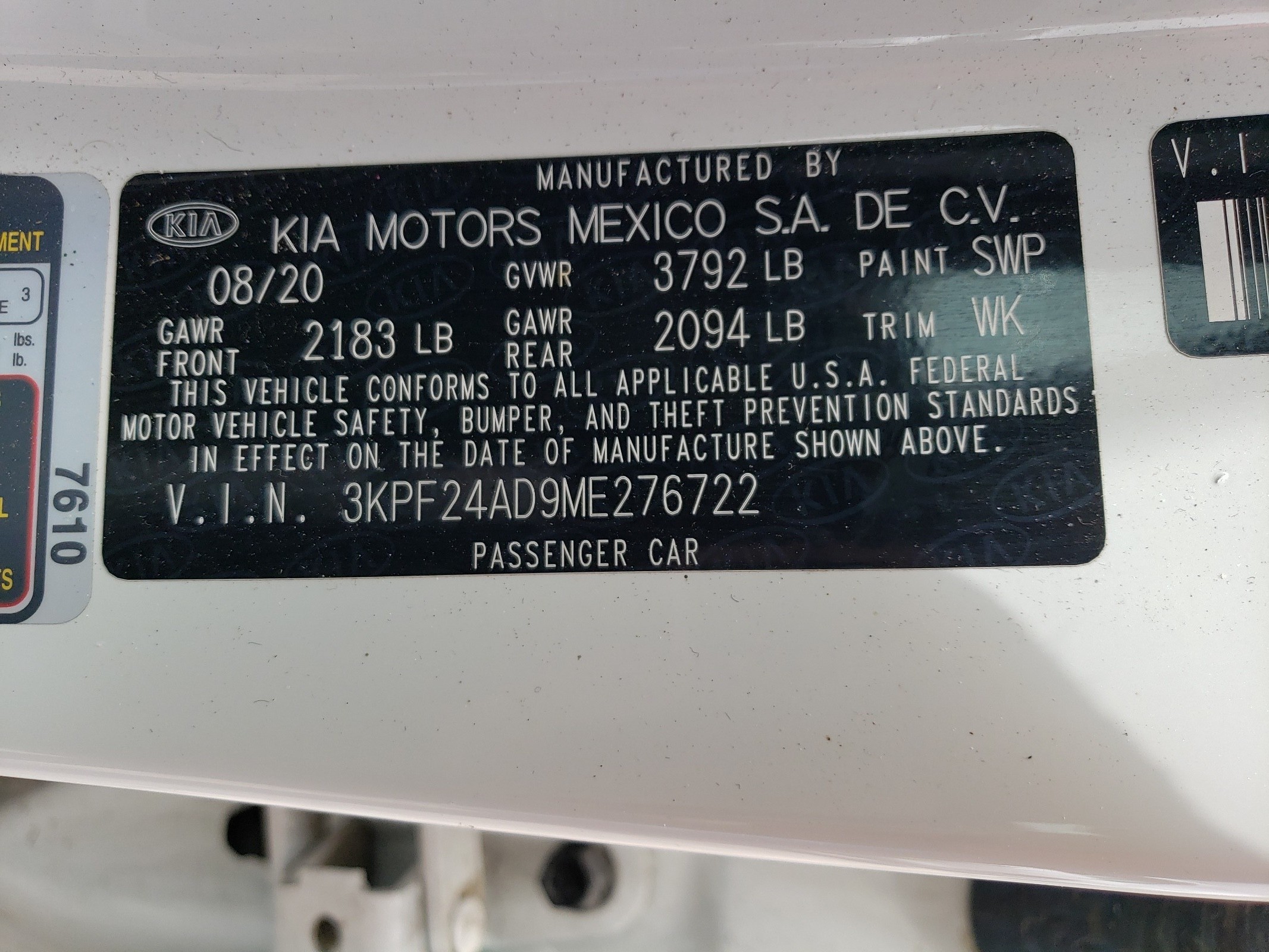 3KPF24AD9ME276722 2021 Kia Forte Fe