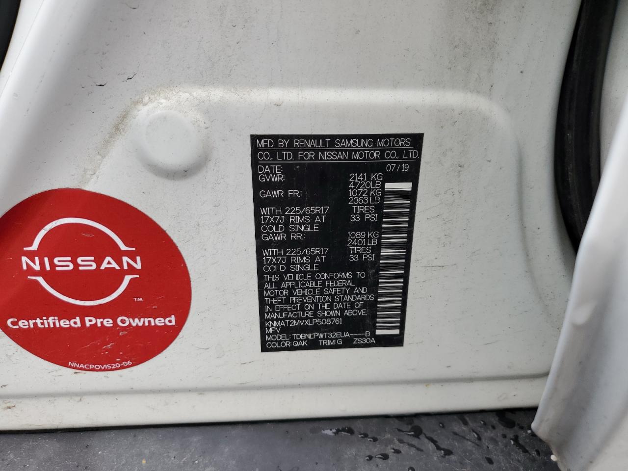 2020 Nissan Rogue S VIN: KNMAT2MVXLP508761 Lot: 63889834