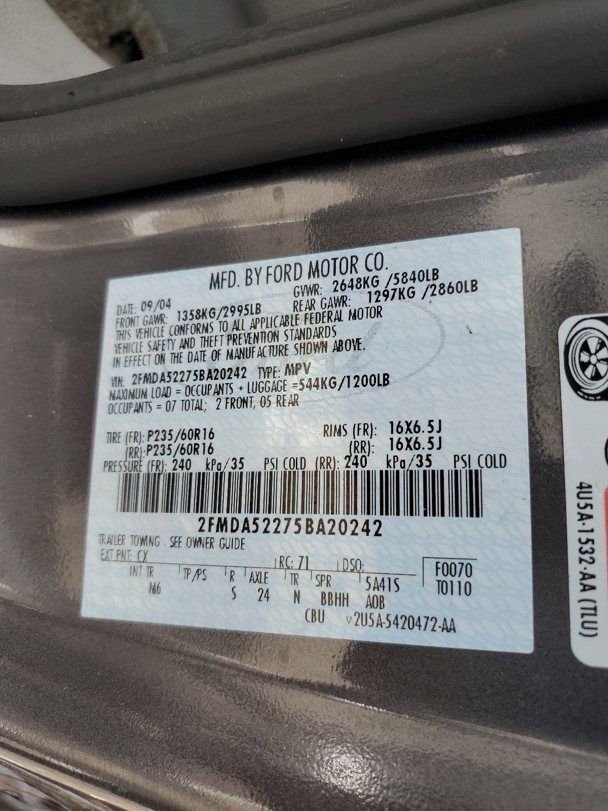 2FMDA52275BA20242 2005 Ford Freestar Sel