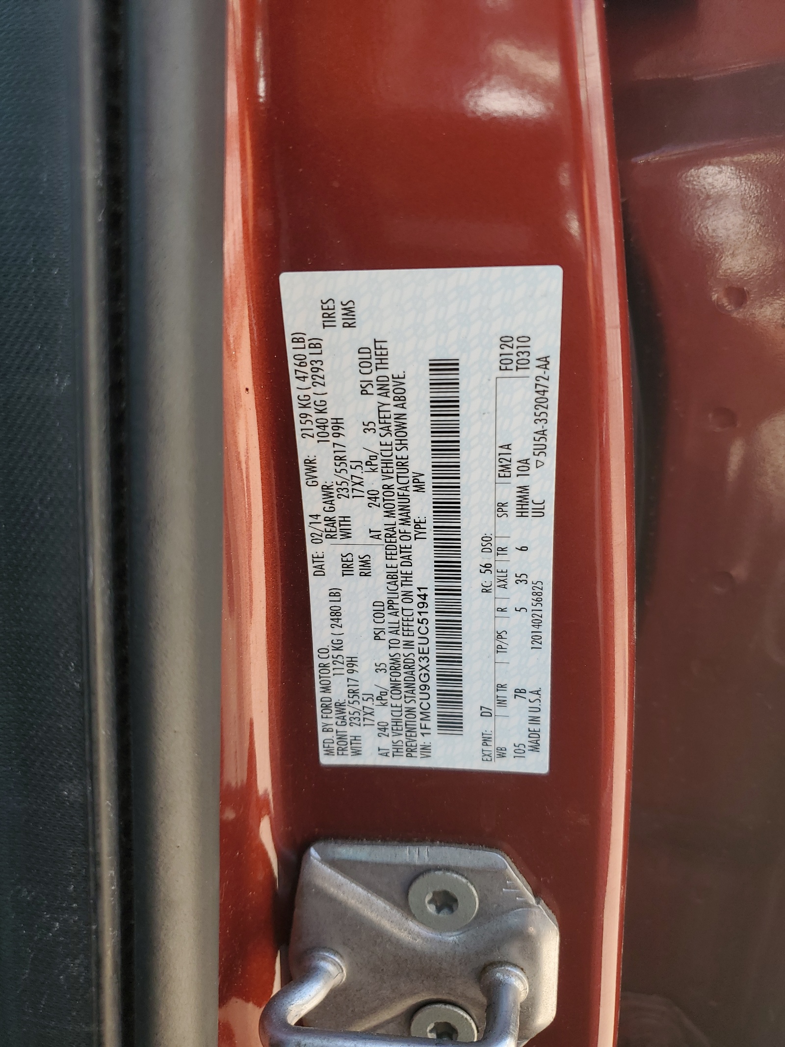 1FMCU9GX3EUC51941 2014 Ford Escape Se