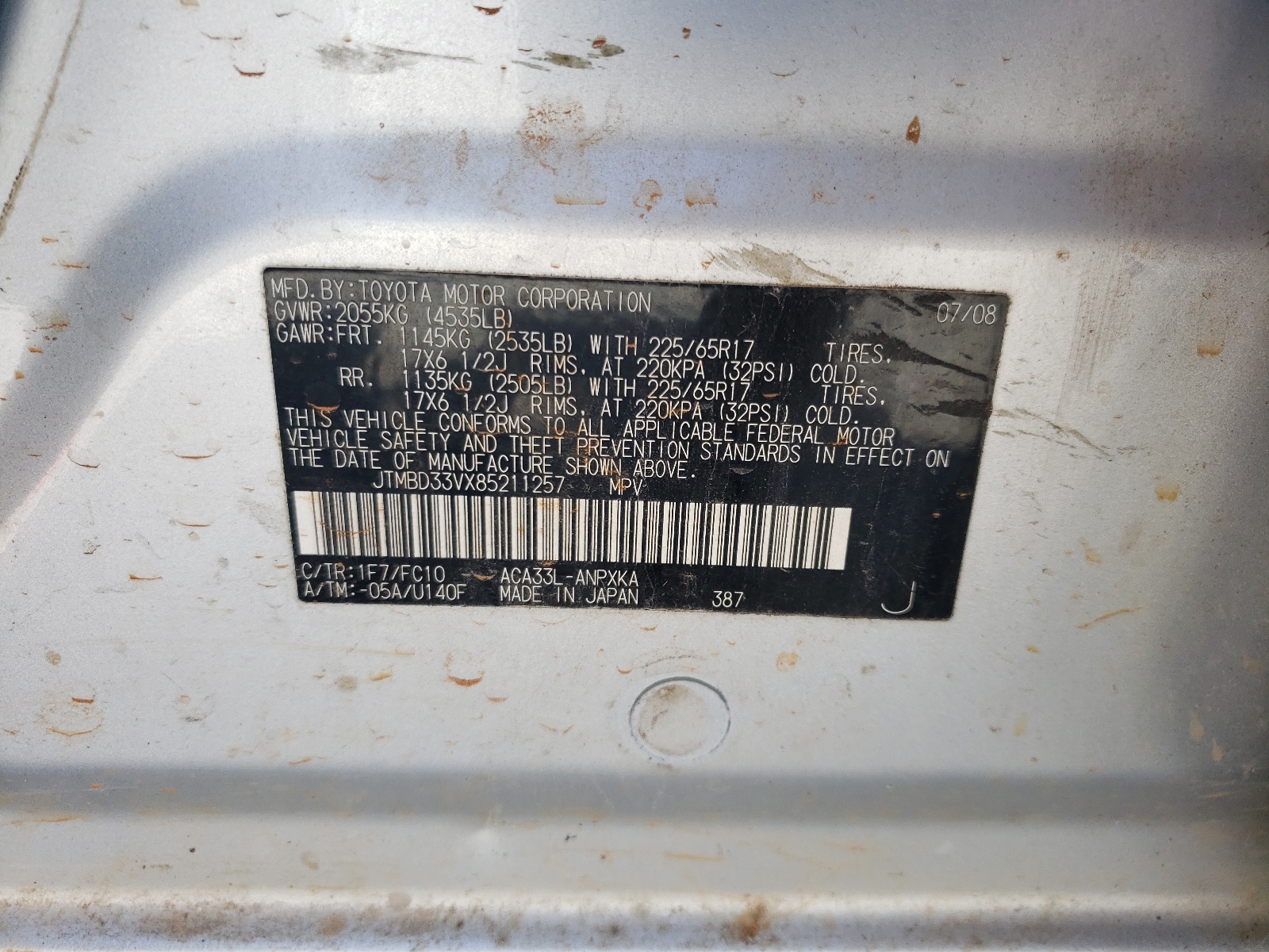 JTMBD33VX85211257 2008 Toyota Rav4