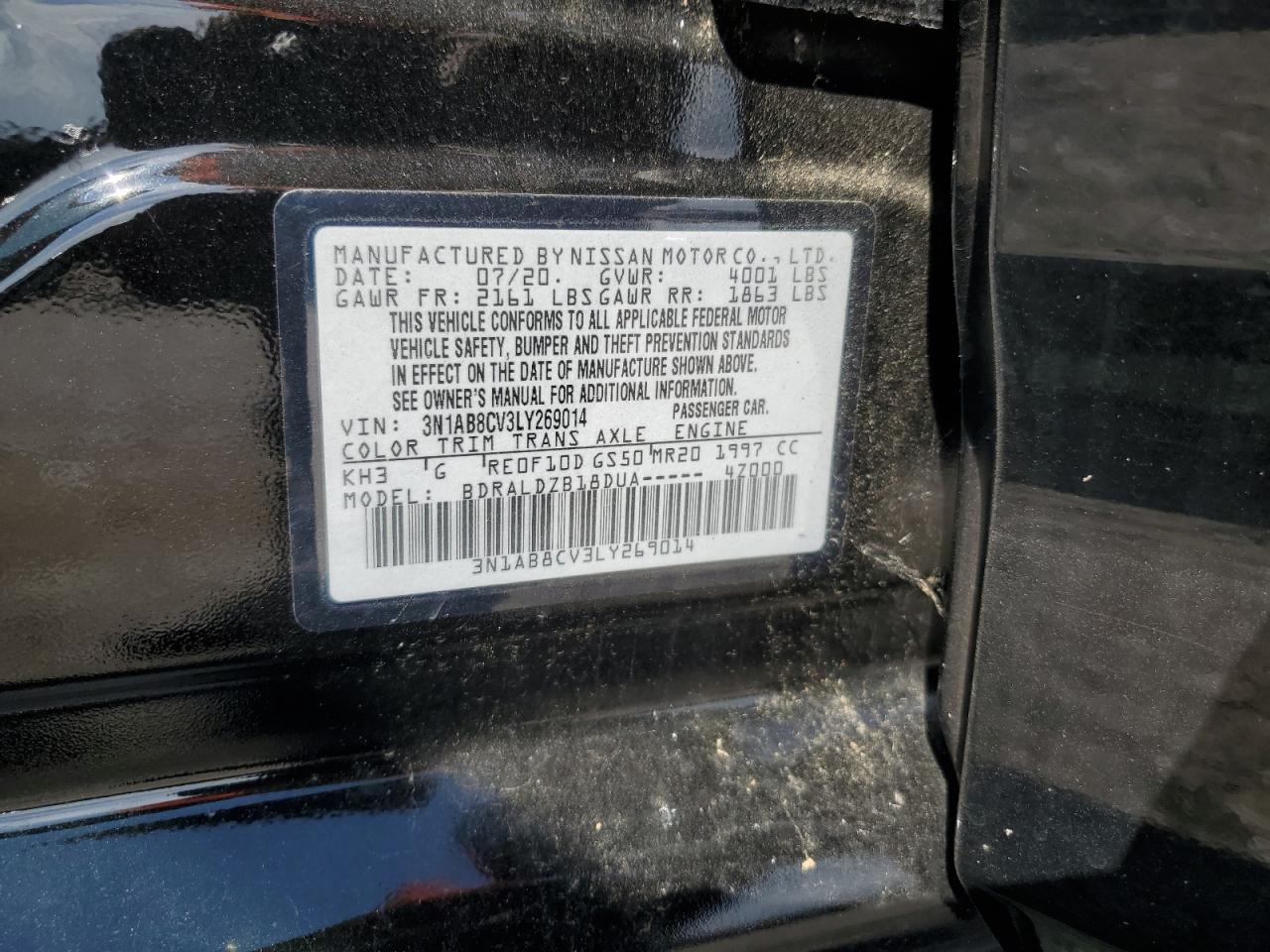 2020 Nissan Sentra Sv VIN: 3N1AB8CV3LY269014 Lot: 60972674