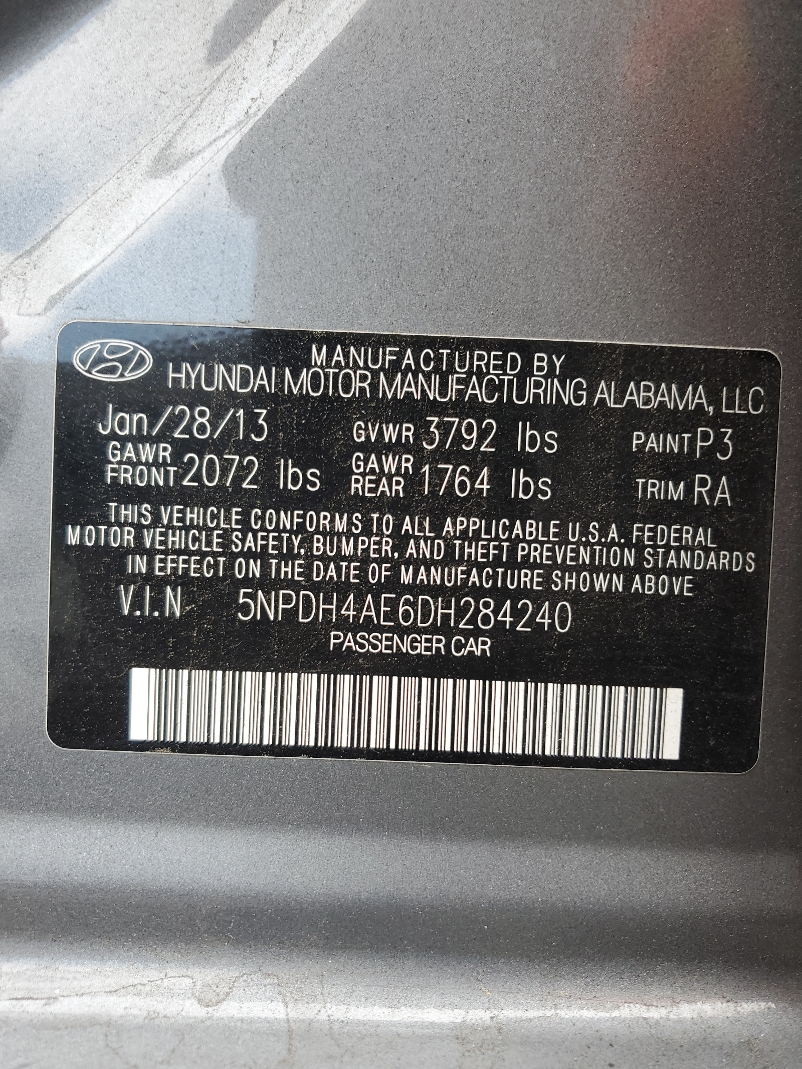 5NPDH4AE6DH284240 2013 Hyundai Elantra Gls