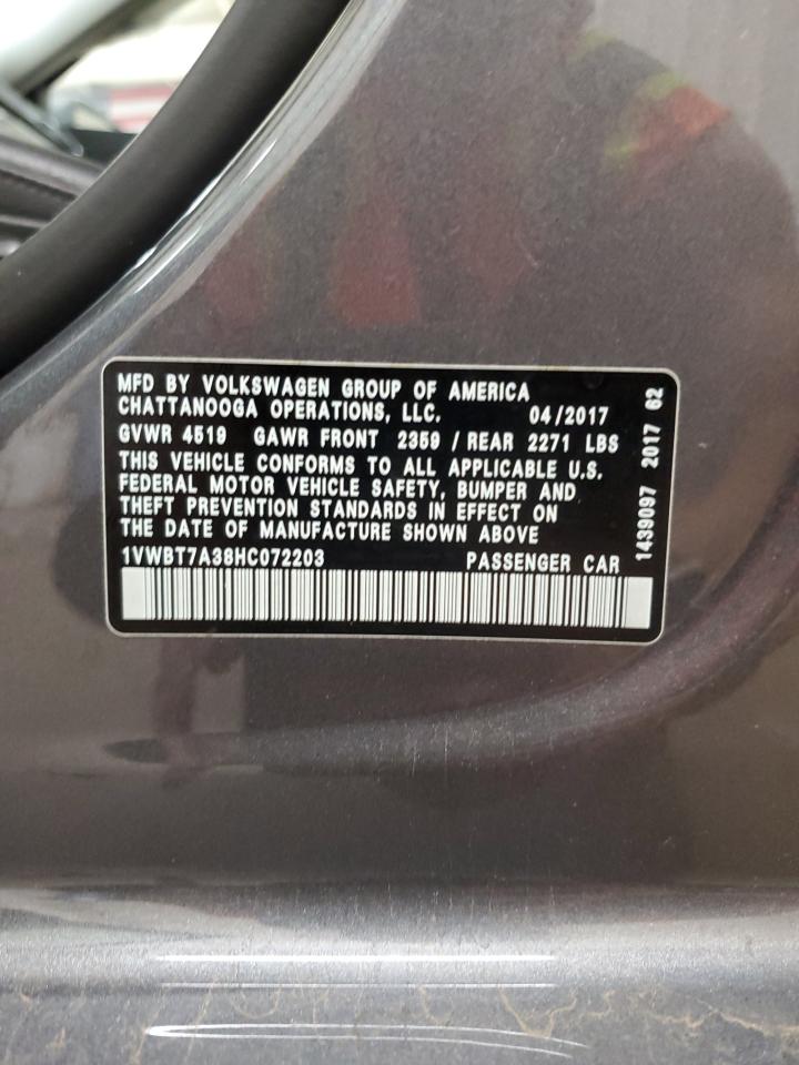 2017 Volkswagen Passat Se VIN: 1VWBT7A38HC072203 Lot: 63853674