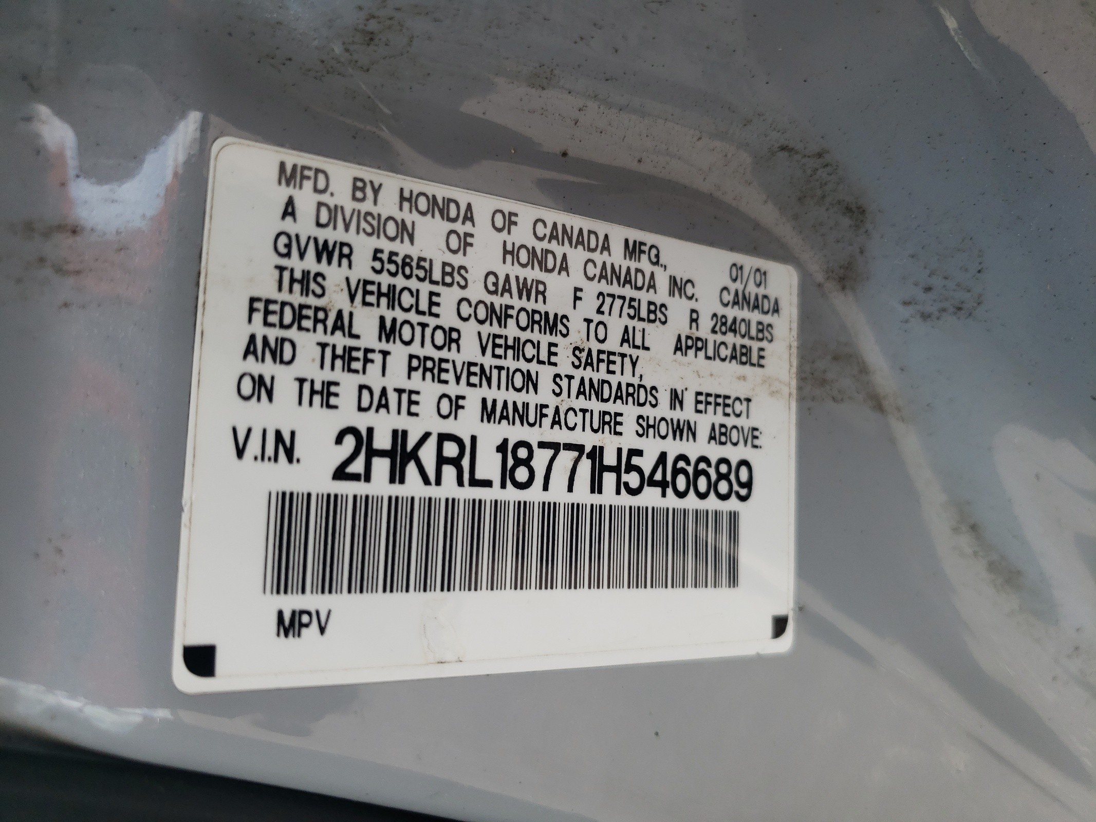 2HKRL18771H546689 2001 Honda Odyssey Ex