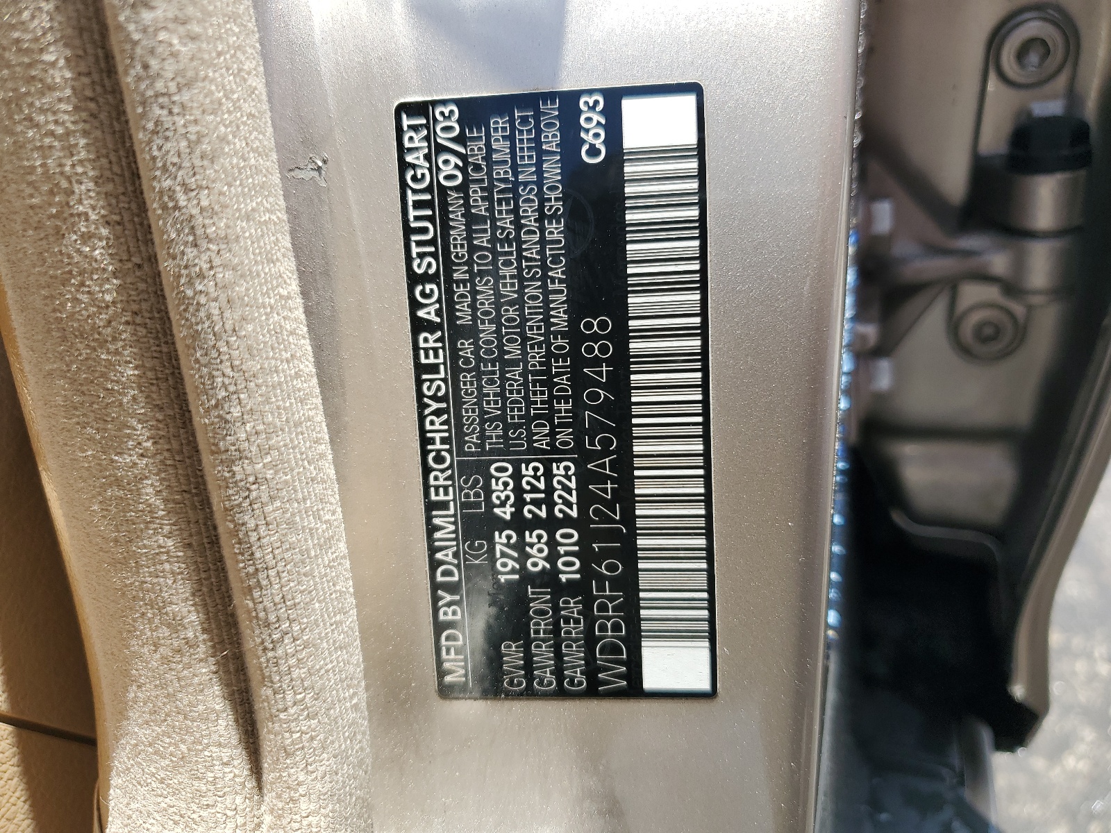 WDBRF61J24A579488 2004 Mercedes-Benz C 240