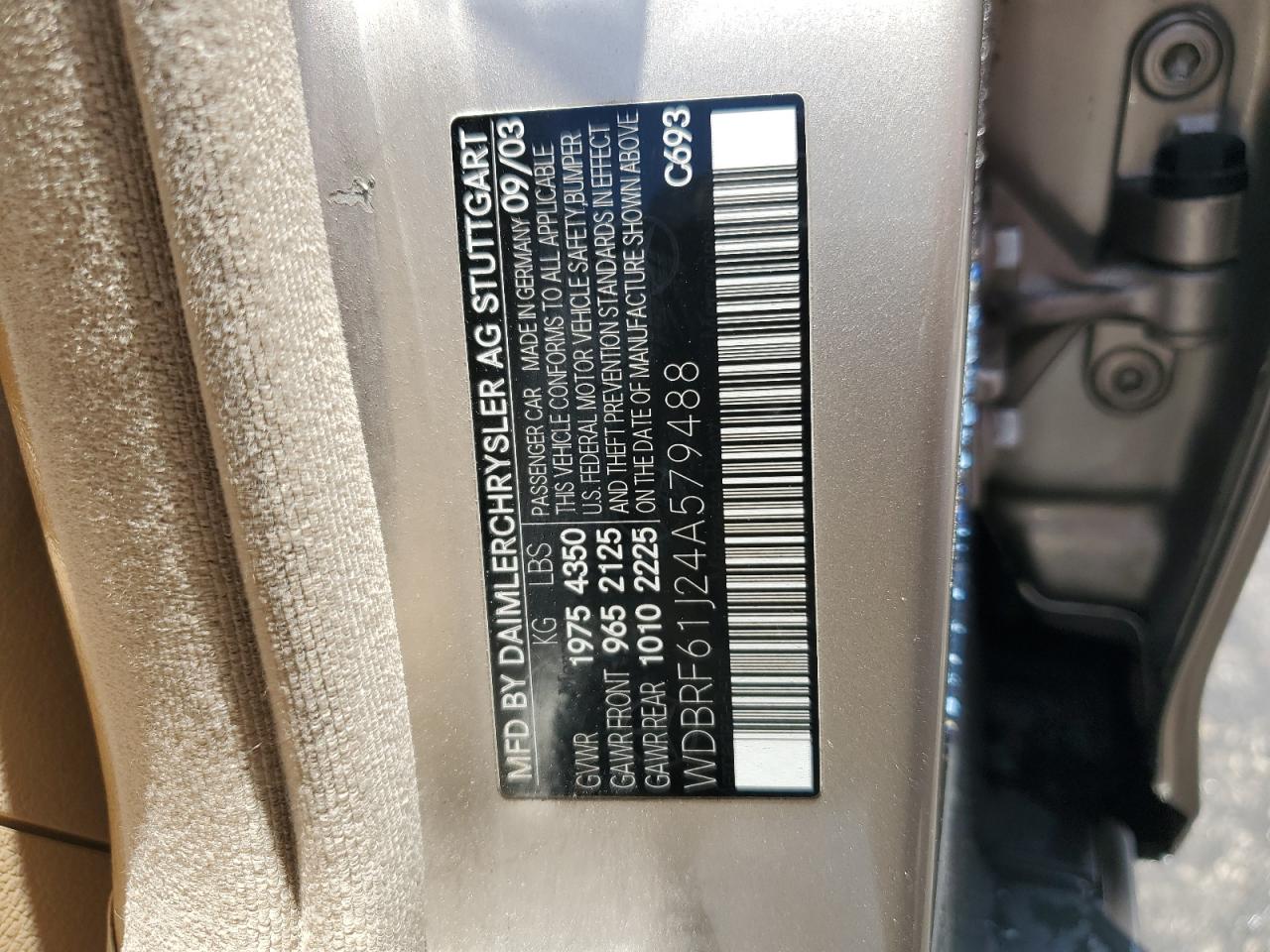 2004 Mercedes-Benz C 240 VIN: WDBRF61J24A579488 Lot: 64527414