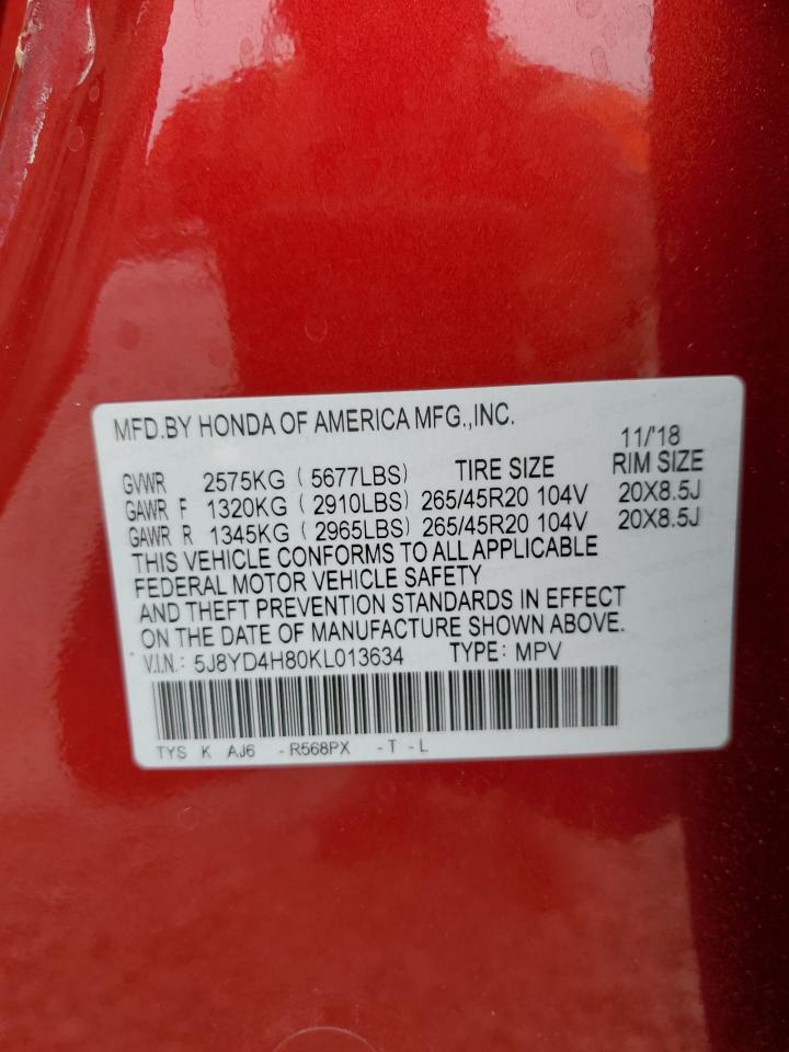 2019 Acura Mdx Advance VIN: 5J8YD4H80KL013634 Lot: 62760744