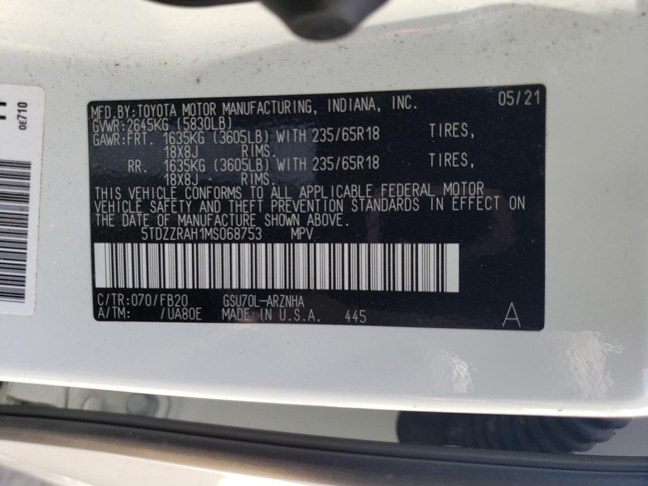 5TDZZRAH1MS068753 2021 TOYOTA HIGHLANDER - Image 13