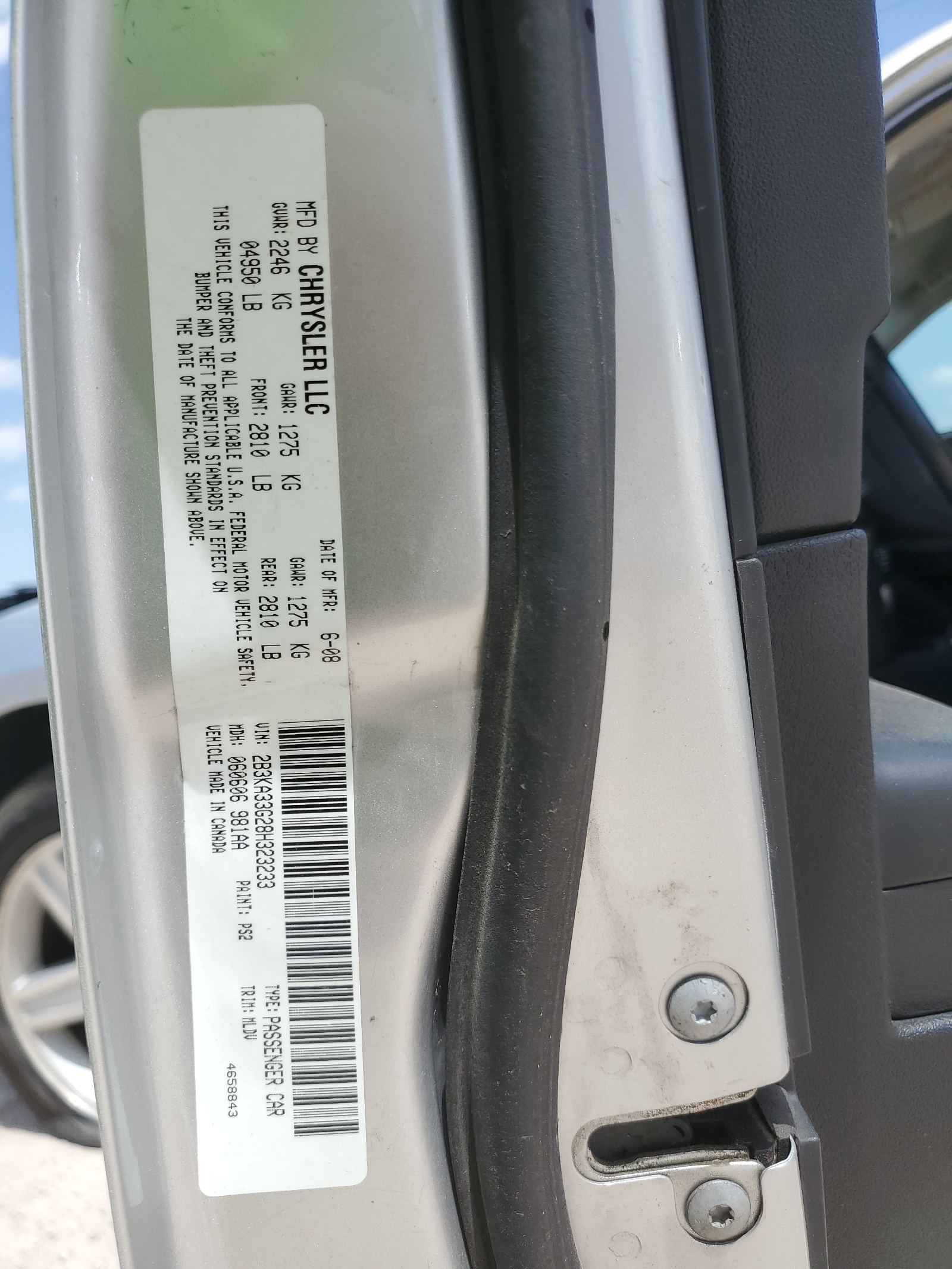 2B3KA33G28H323233 2008 Dodge Charger Sxt