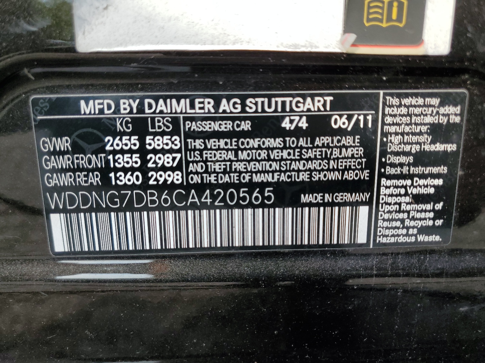 WDDNG7DB6CA420565 2012 Mercedes-Benz S 550