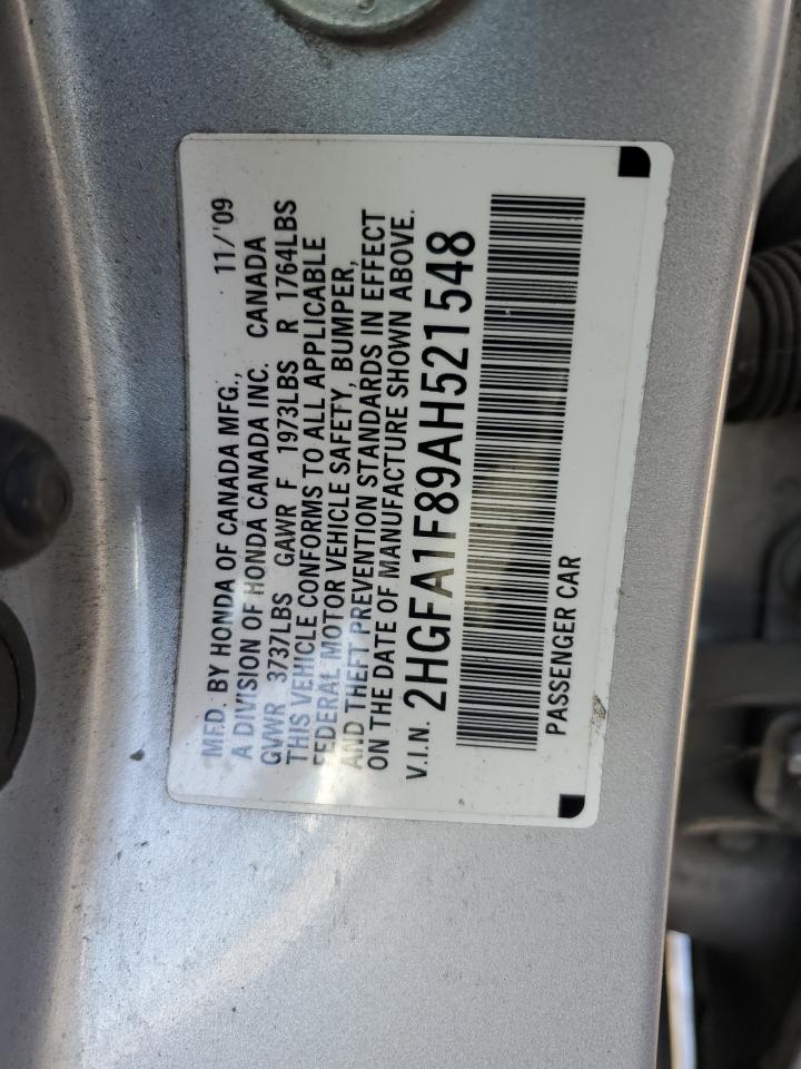 2HGFA1F89AH521548 2010 Honda Civic Ex