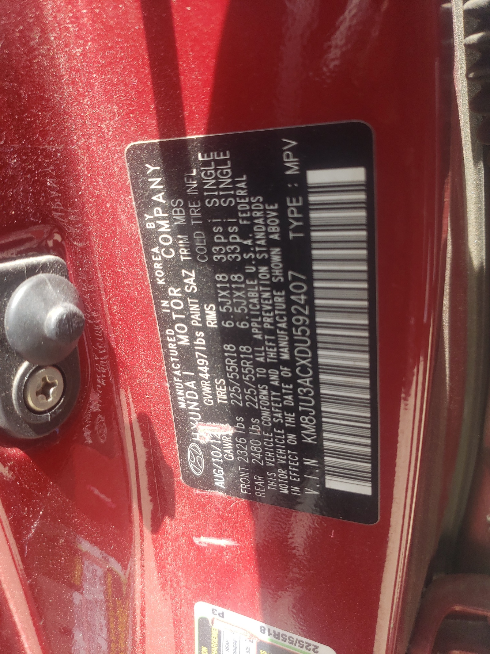 KM8JU3ACXDU592407 2013 Hyundai Tucson Gls