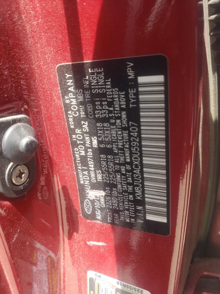 2013 Hyundai Tucson Gls VIN: KM8JU3ACXDU592407 Lot: 62735734