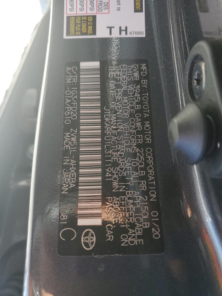 2020 Toyota Prius L VIN: JTDKARFU1L3111941 Lot: 64847234