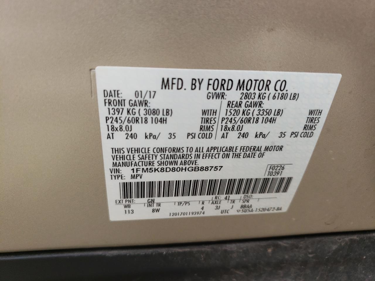 1FM5K8D80HGB88757 2017 FORD EXPLORER - Image 13