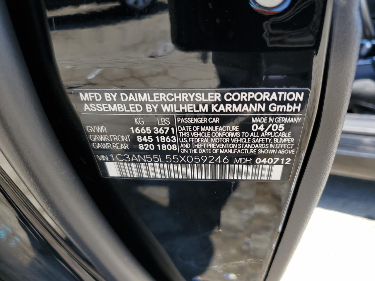 2005 Chrysler Crossfire VIN: 1C3AN55L55X059246 Lot: 65536414